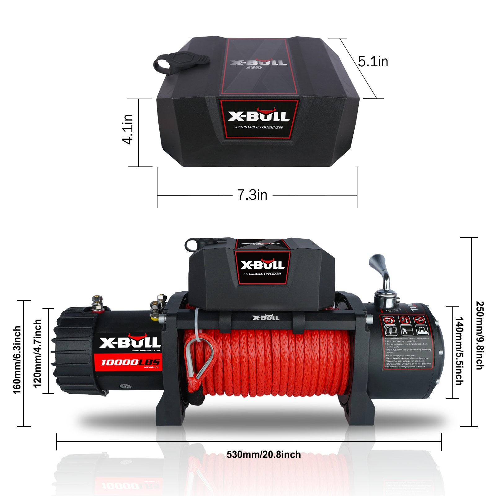 Malacate Eléctrico Siavonce 10000 Lbs 12V Capacidad de Carga de Cuerda Sintética Roja para Remolque de Jeep Camioneta Todo Terreno