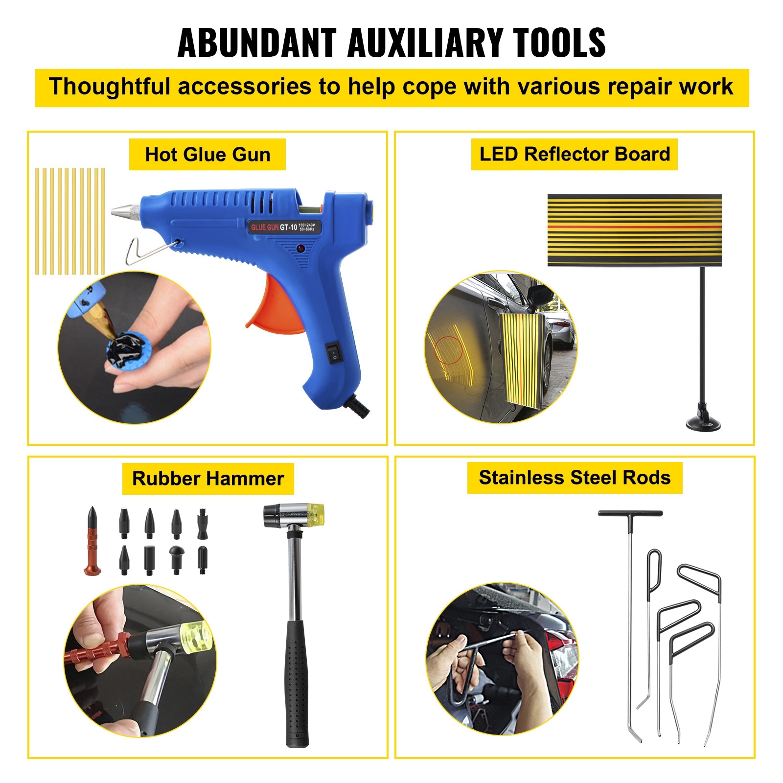 Kit de Reparación de Abolladuras sin Pintura de 89 piezas. Removedor de Oro. Pestañas Adhesivas para Abolladuras. Remoción de Abolladuras de Vehículos para Abolladuras Menores y Golpes en Puertas. SVOPESQCAHXFQ05308V1
