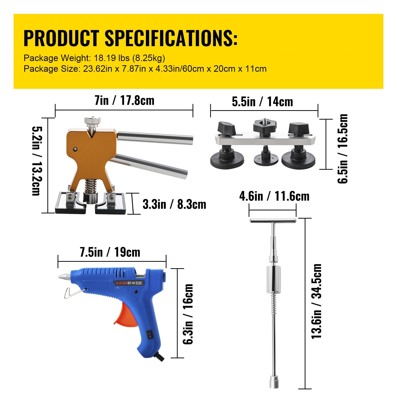 Kit de Reparación de Abolladuras sin Pintura de 89 piezas. Removedor de Oro. Pestañas Adhesivas para Abolladuras. Remoción de Abolladuras de Vehículos para Abolladuras Menores y Golpes en Puertas. SVOPESQCAHXFQ05308V1