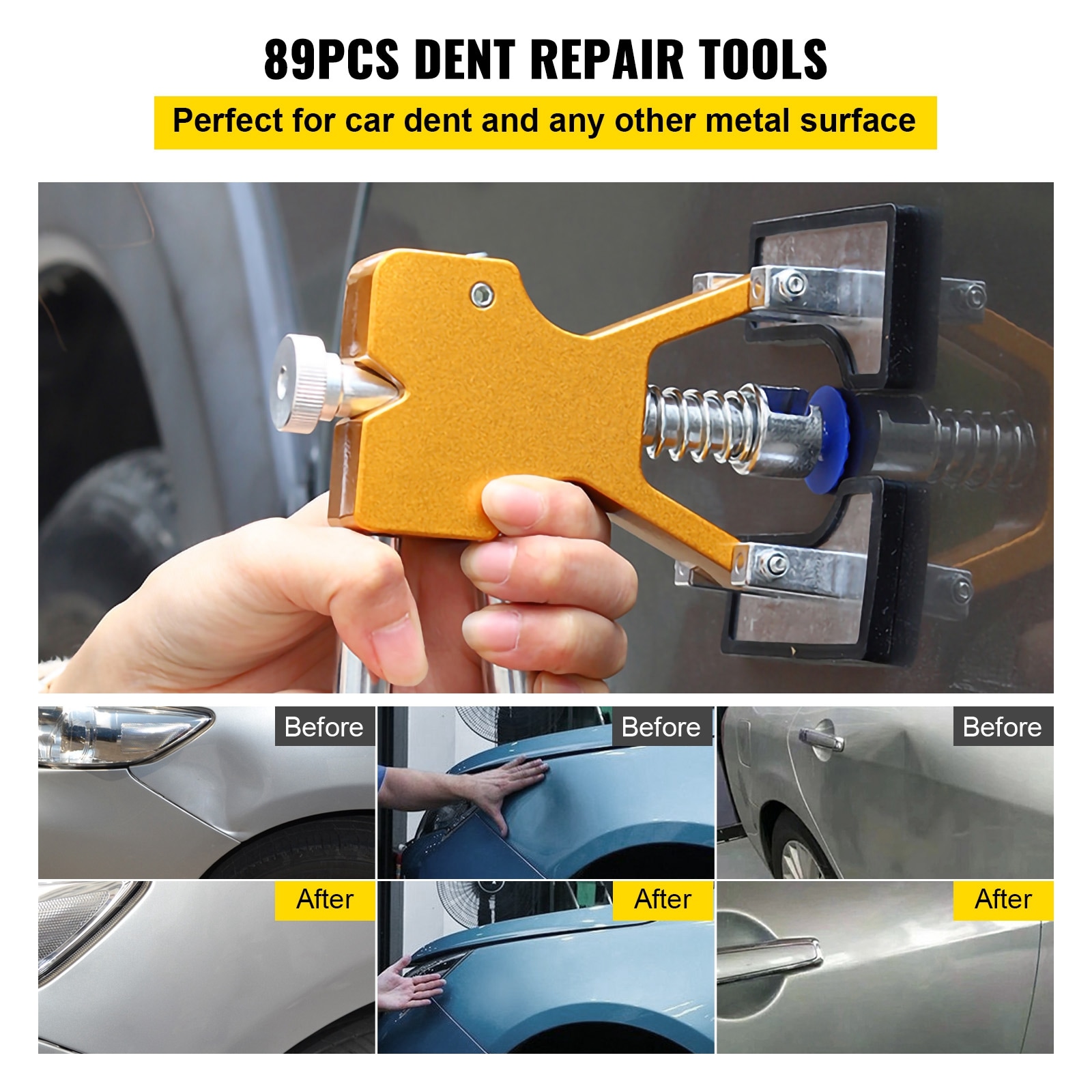 Kit de Reparación de Abolladuras sin Pintura de 89 piezas. Removedor de Oro. Pestañas Adhesivas para Abolladuras. Remoción de Abolladuras de Vehículos para Abolladuras Menores y Golpes en Puertas. SVOPESQCAHXFQ05308V1