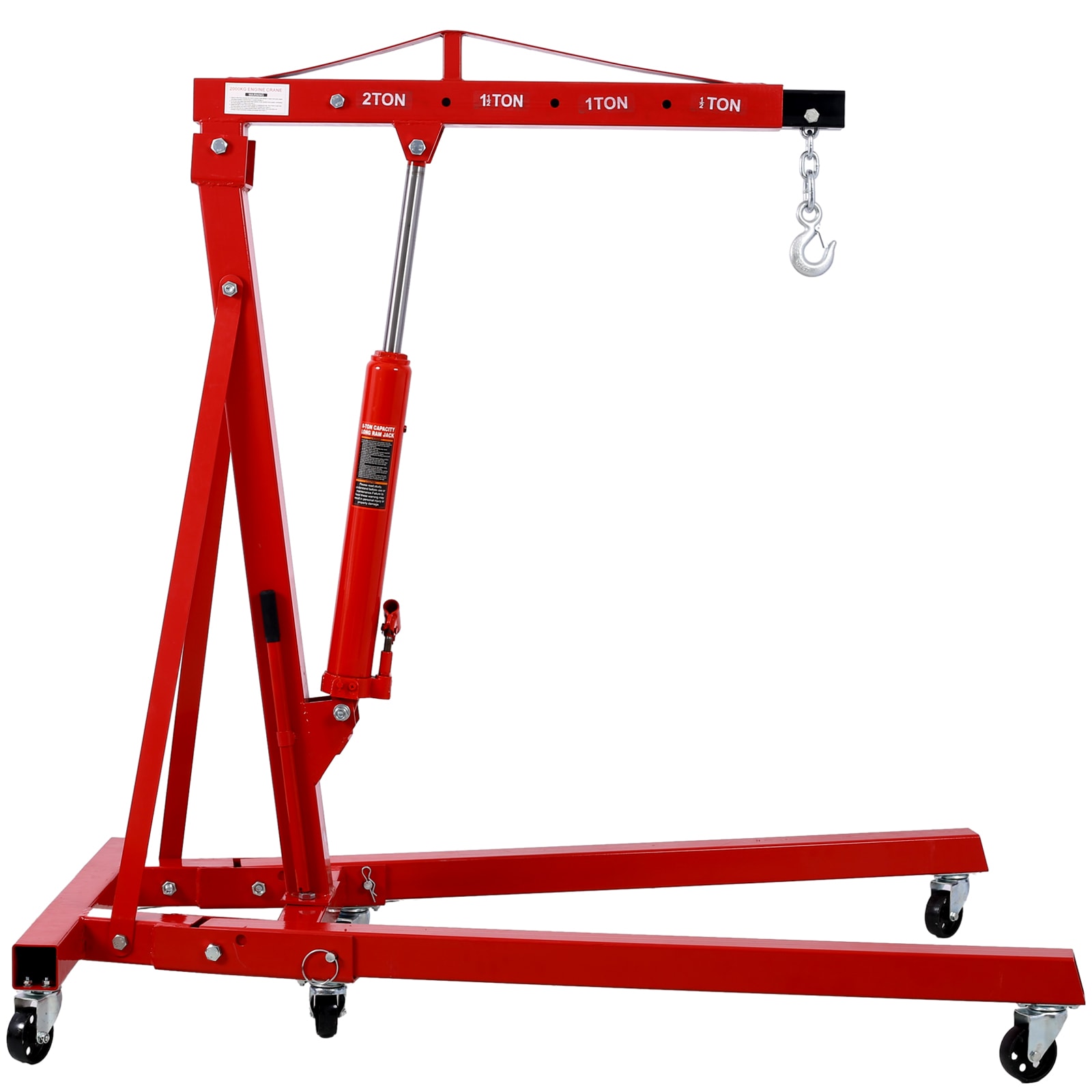 Malacate de motor plegable de 2 toneladas Maocao Hoom Cherry Picker Crane, resistente de acero con 6 ruedas de hierro fundido