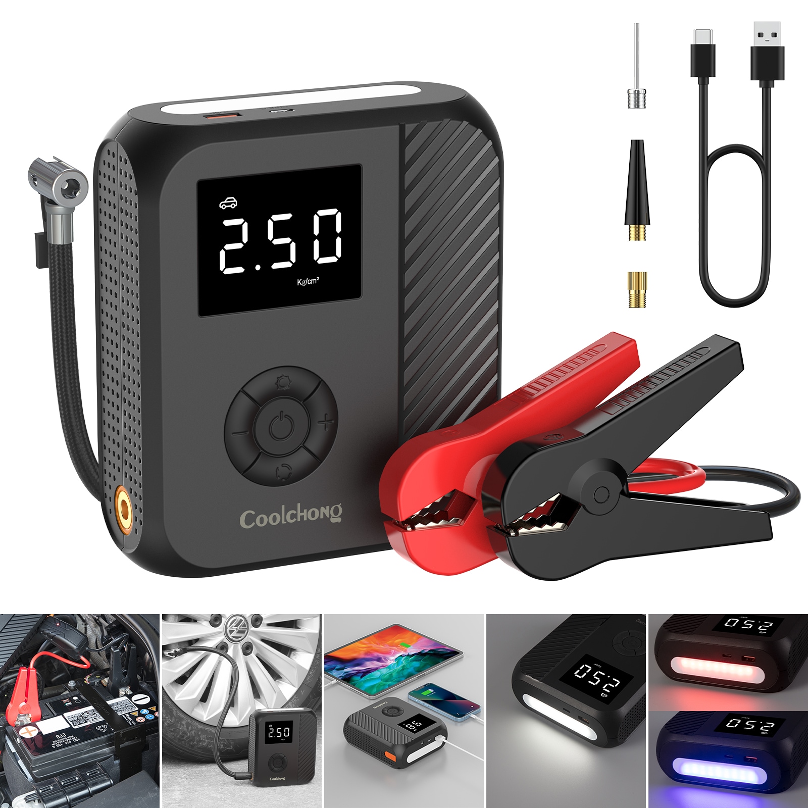 Arrancador de batería portátil de 12 voltios Phivve 2000 con pantalla digital JS23-002