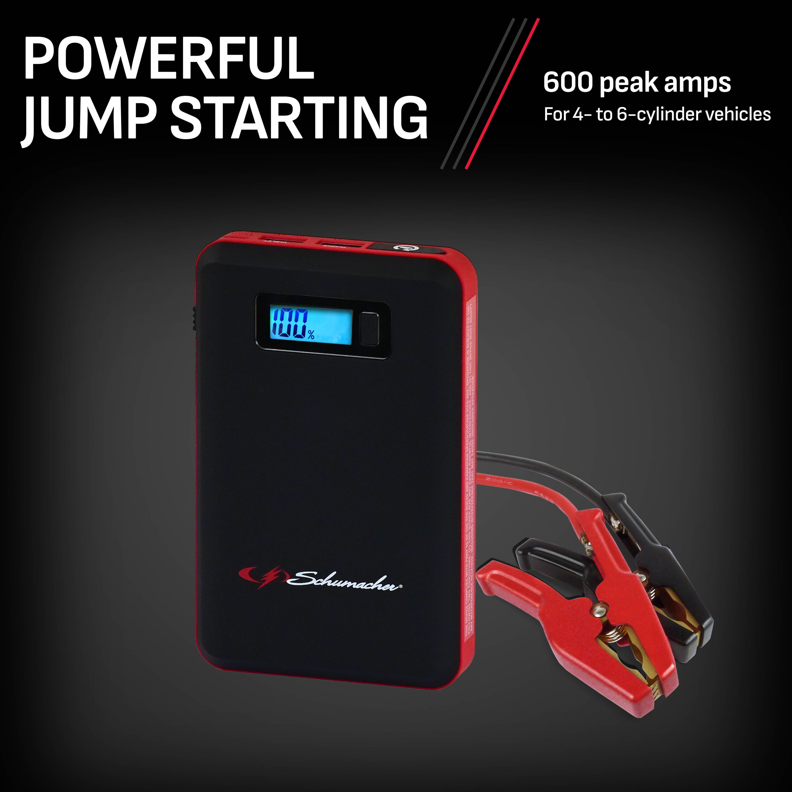 Arrancador de Batería Portátil para Auto de 12 Voltios y 600 Amperios con Pantalla Digital