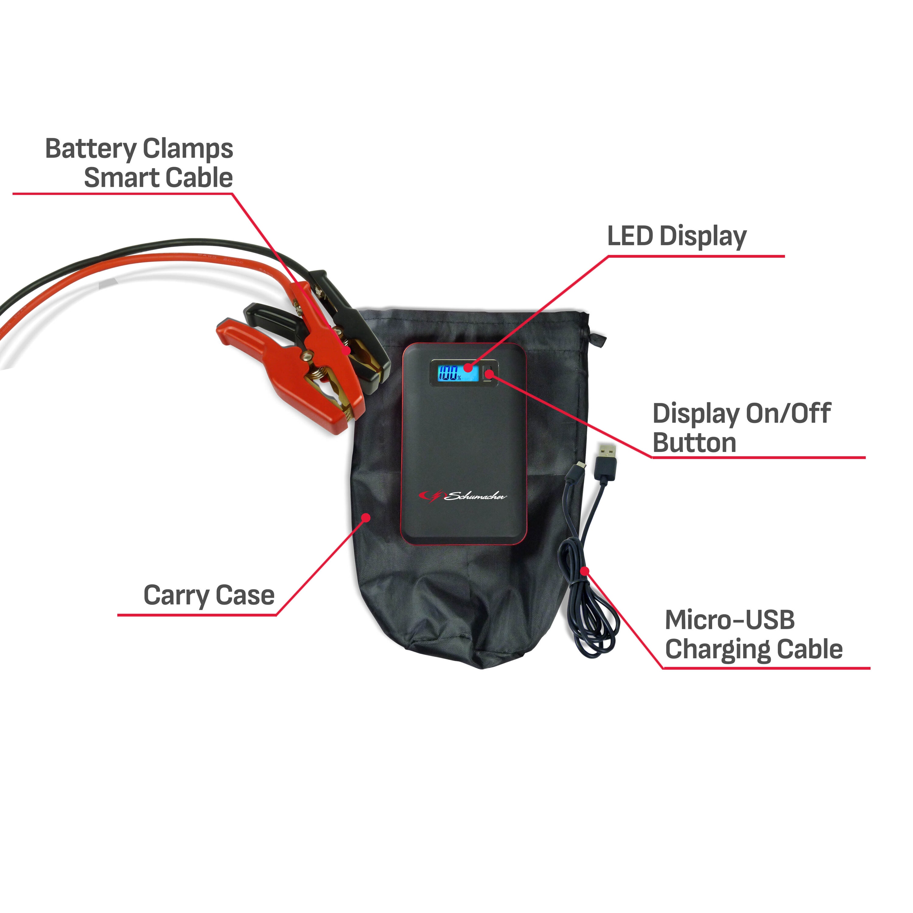 Arrancador de Batería Portátil para Auto de 12 Voltios y 600 Amperios con Pantalla Digital