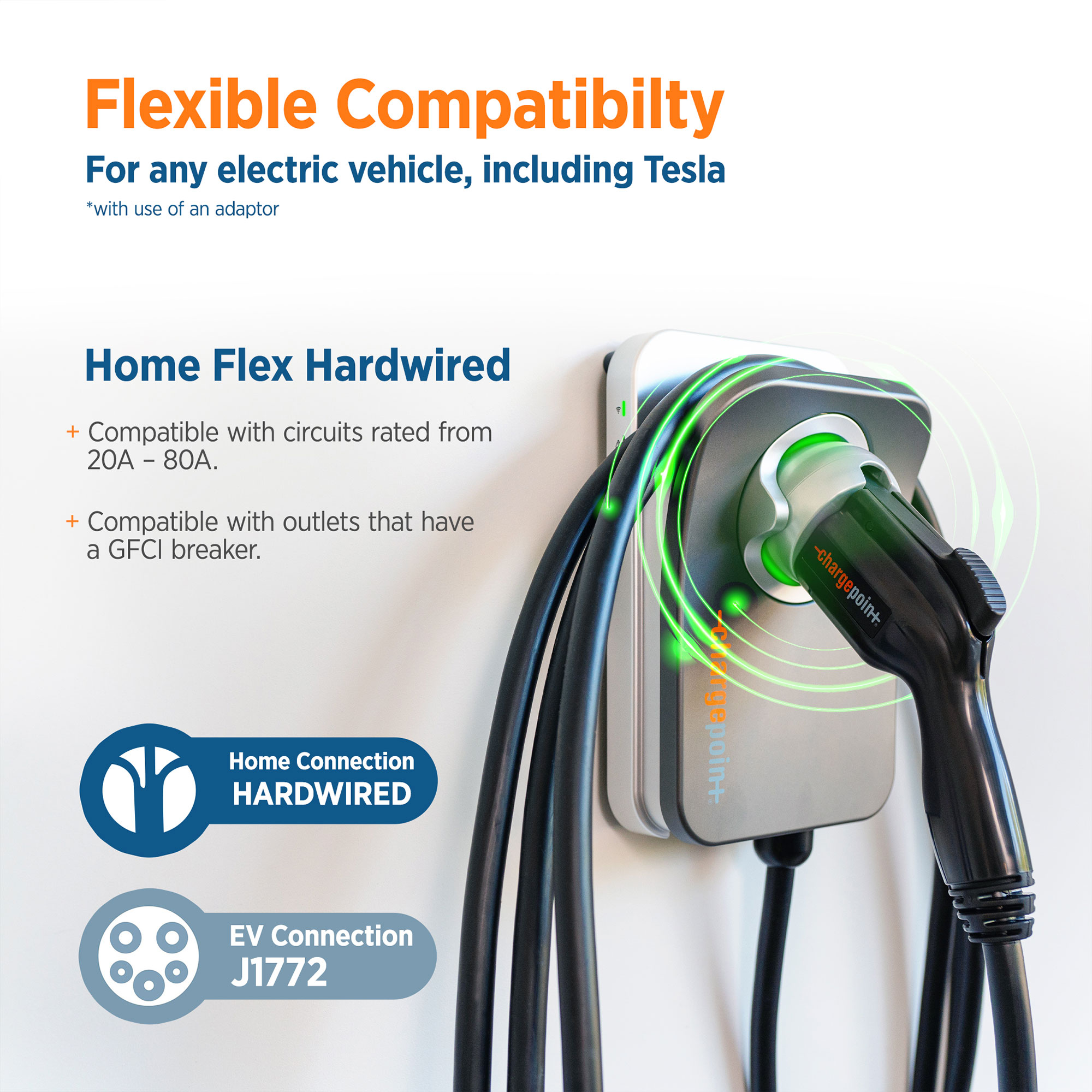 Estación de carga para vehículos eléctricos ChargePoint Home Flex Nivel 2, con cable de 23 pies - hasta 50 amperios/240 voltios
