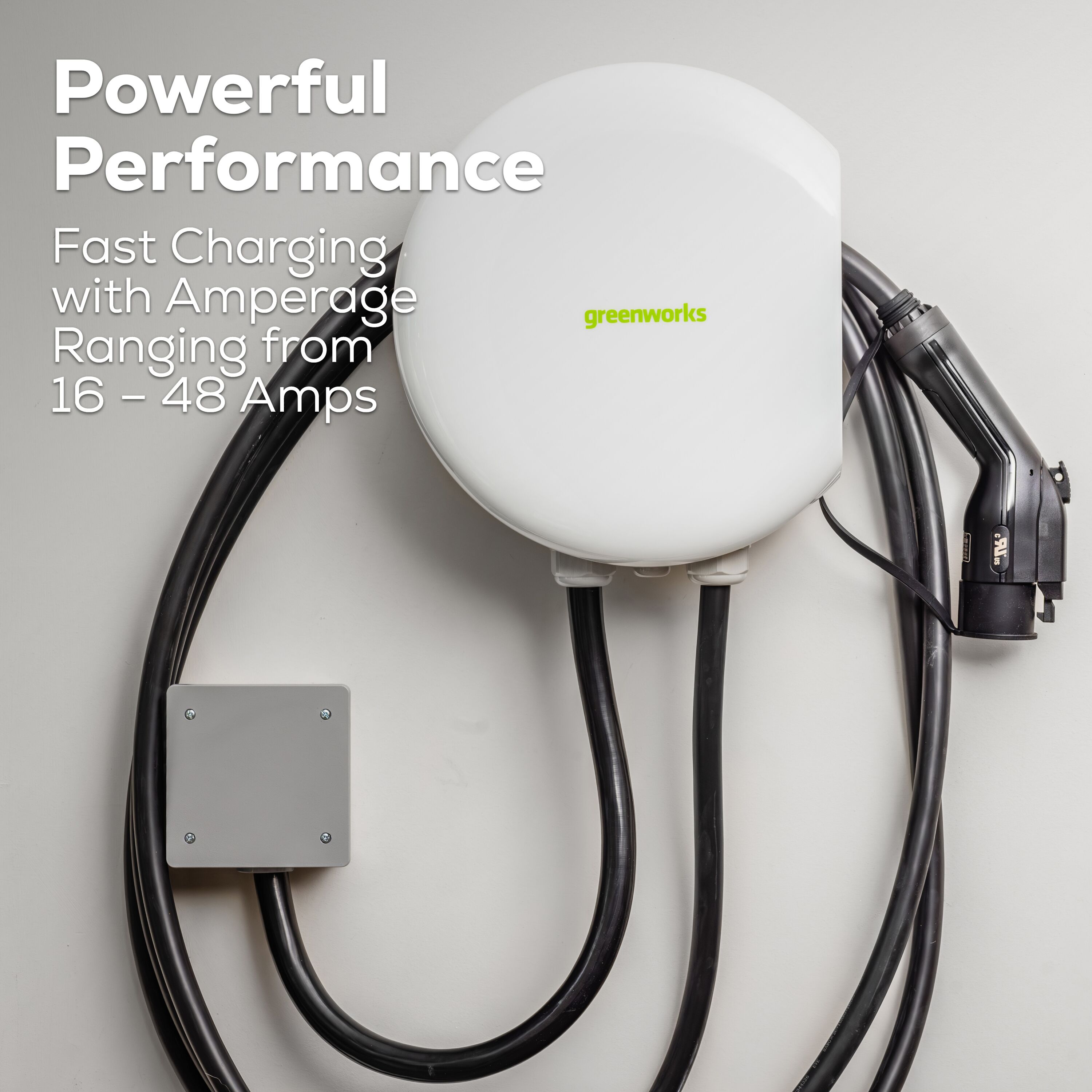 Estación de carga para vehículo eléctrico Greenworks Nivel 2 NEMA 14-50r con conexión eléctrica fija - hasta 48 amperios / 240 voltios con cable de 20 pies EVC1648
