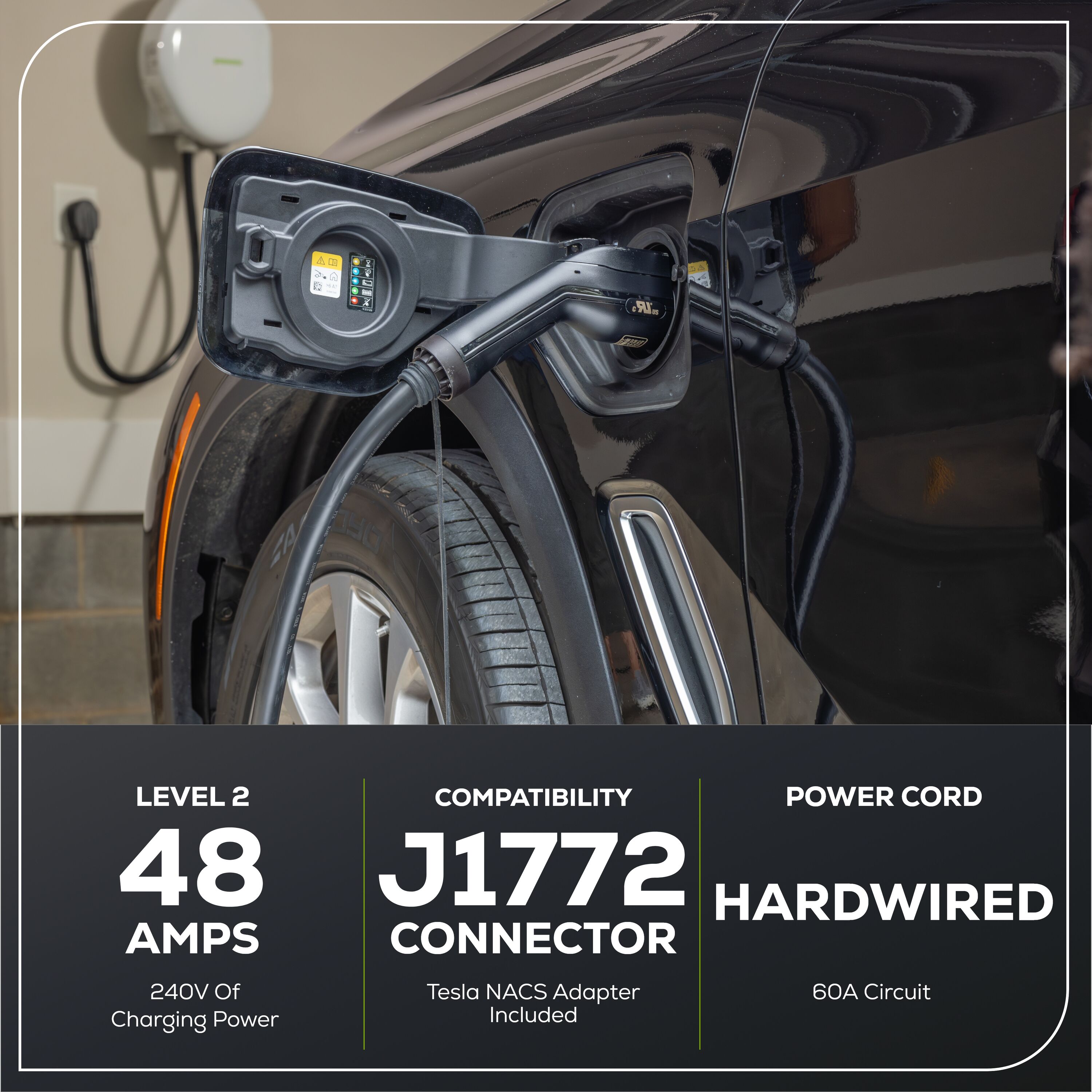 Estación de carga para vehículo eléctrico Greenworks Nivel 2 NEMA 14-50r con conexión eléctrica fija - hasta 48 amperios / 240 voltios con cable de 20 pies EVC1648