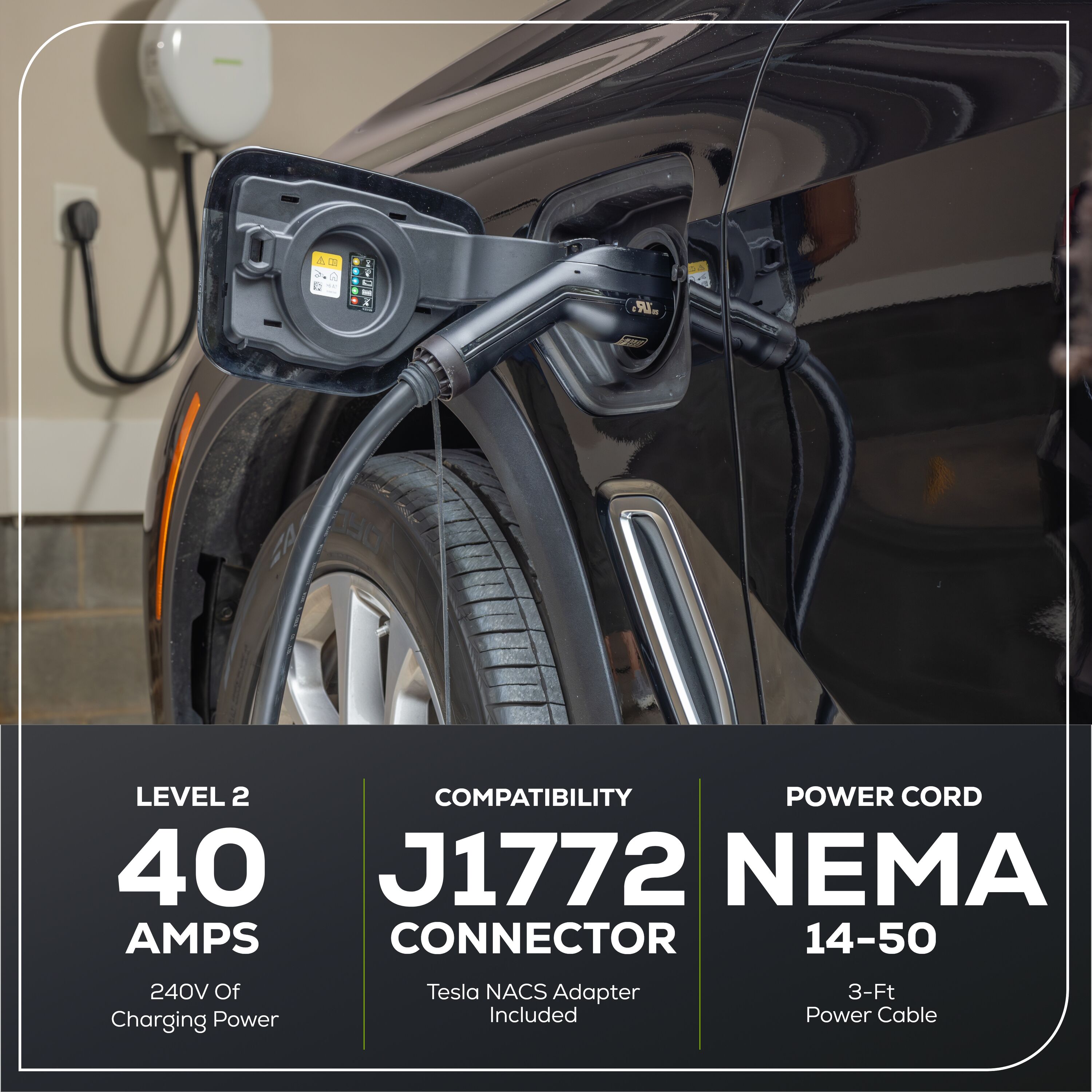 Estación de carga para vehículo eléctrico Greenworks Nivel 2 con conector NEMA 10-50r - hasta 40 amperios/240 voltios con cable de 20 pies EVC0640