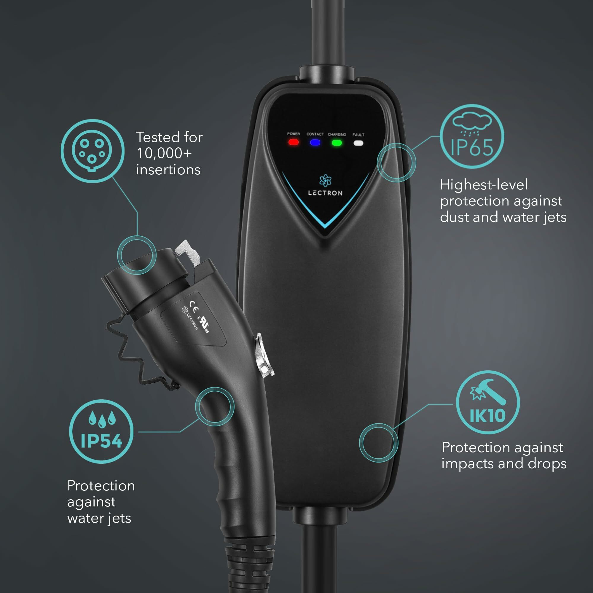 Estación de carga para vehículos eléctricos Lectron Nivel 2 con Enchufe NEMA 14-50p - hasta 40 Amperios/ 240 Voltios con Cable de 15 pies