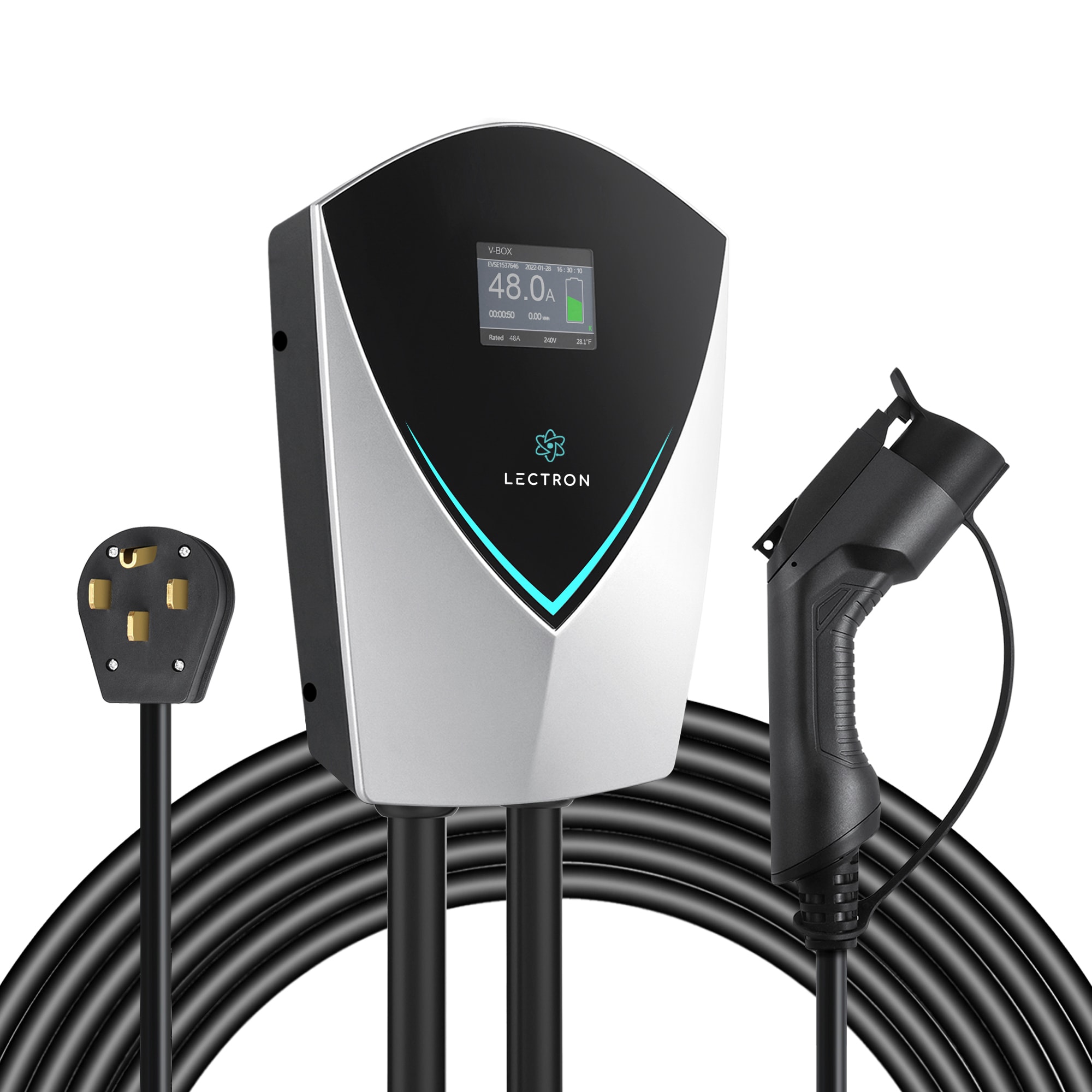 Cargador de Vehículo Eléctrico Lectron V-Box - Certificado EnergyStar y ETL Nivel 2 con Conector NEMA 14-50p - Estación de Carga para Vehículos Eléctricos - hasta 48 Amperios / 240 Voltios con Cable de 20 pies