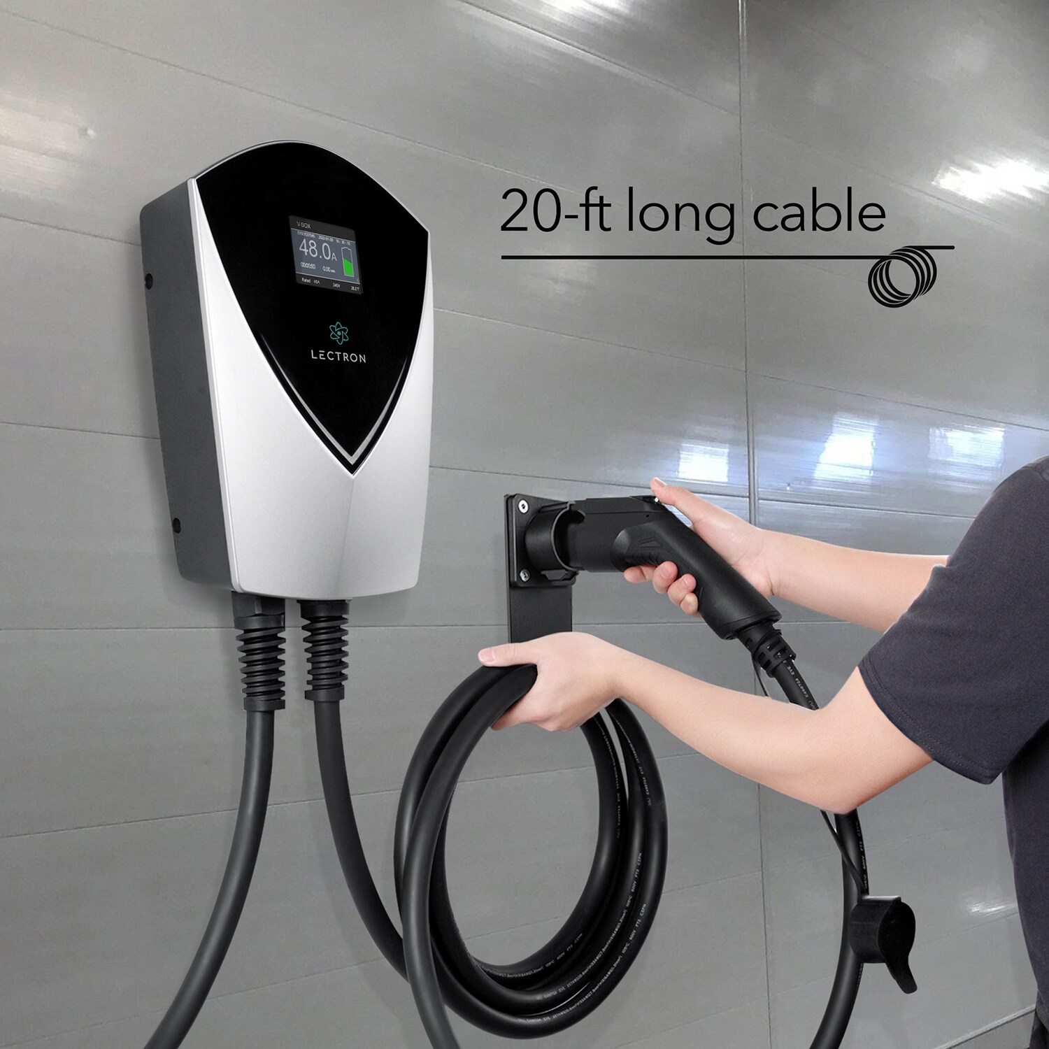 Cargador de Vehículo Eléctrico Lectron V-Box - Certificado EnergyStar y ETL Nivel 2 con Conector NEMA 14-50p - Estación de Carga para Vehículos Eléctricos - hasta 48 Amperios / 240 Voltios con Cable de 20 pies