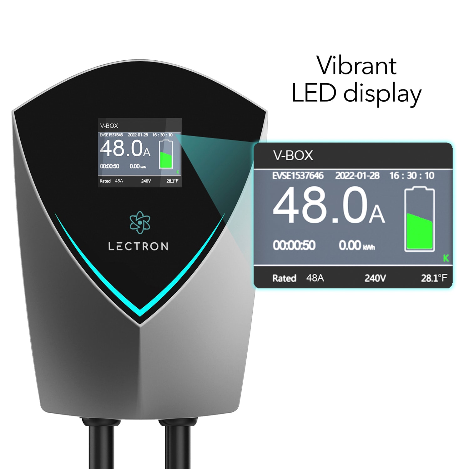 Cargador de Vehículo Eléctrico Lectron V-Box - Certificado EnergyStar y ETL Nivel 2 con Conector NEMA 14-50p - Estación de Carga para Vehículos Eléctricos - hasta 48 Amperios / 240 Voltios con Cable de 20 pies