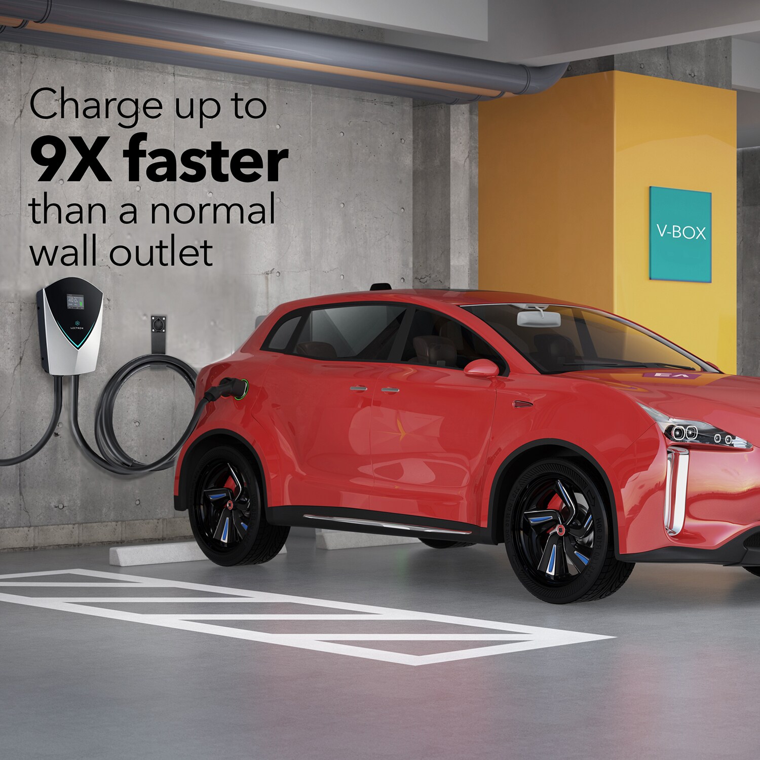 Cargador de Vehículo Eléctrico Lectron V-Box - Certificado EnergyStar y ETL Nivel 2 con Conector NEMA 14-50p - Estación de Carga para Vehículos Eléctricos - hasta 48 Amperios / 240 Voltios con Cable de 20 pies