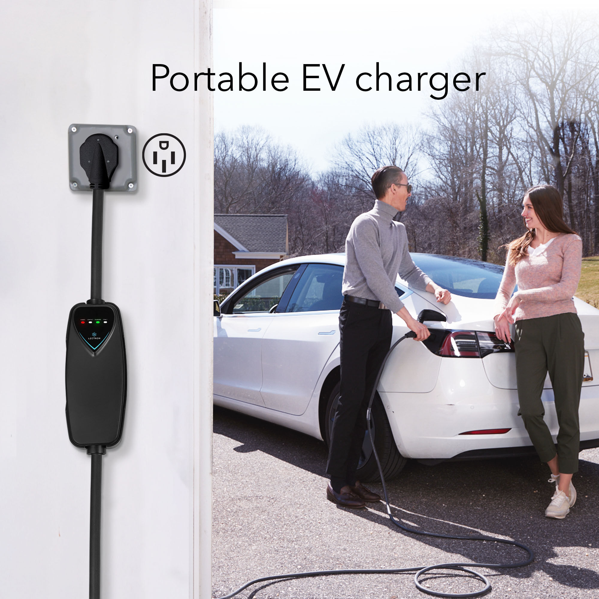 Estación de carga para vehículos eléctricos Lectron Nivel 2 con Clavija NEMA 14-50p - hasta 40 Amperios/ 240 Voltios con Cable de 16 pies