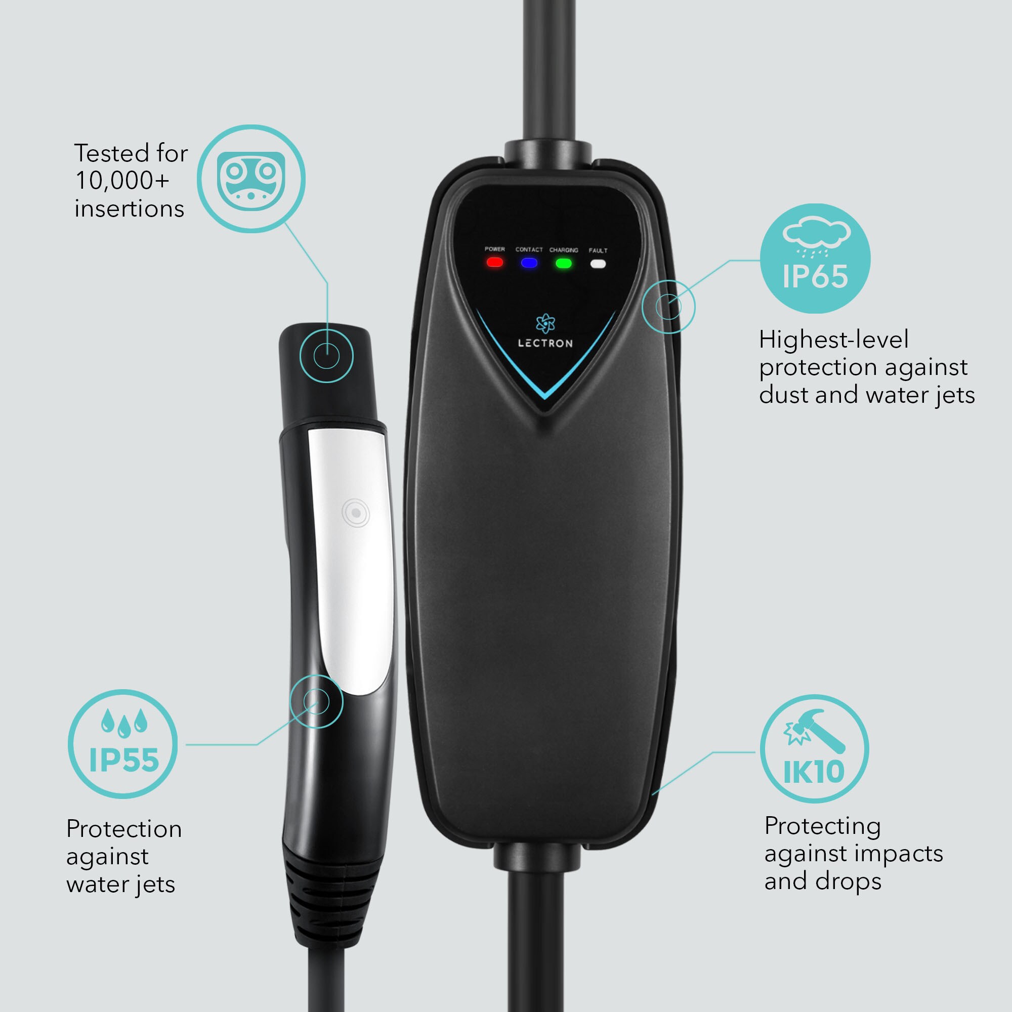 Estación de carga para vehículos eléctricos Lectron Nivel 2 con Clavija NEMA 14-50p - hasta 40 Amperios/ 240 Voltios con Cable de 16 pies