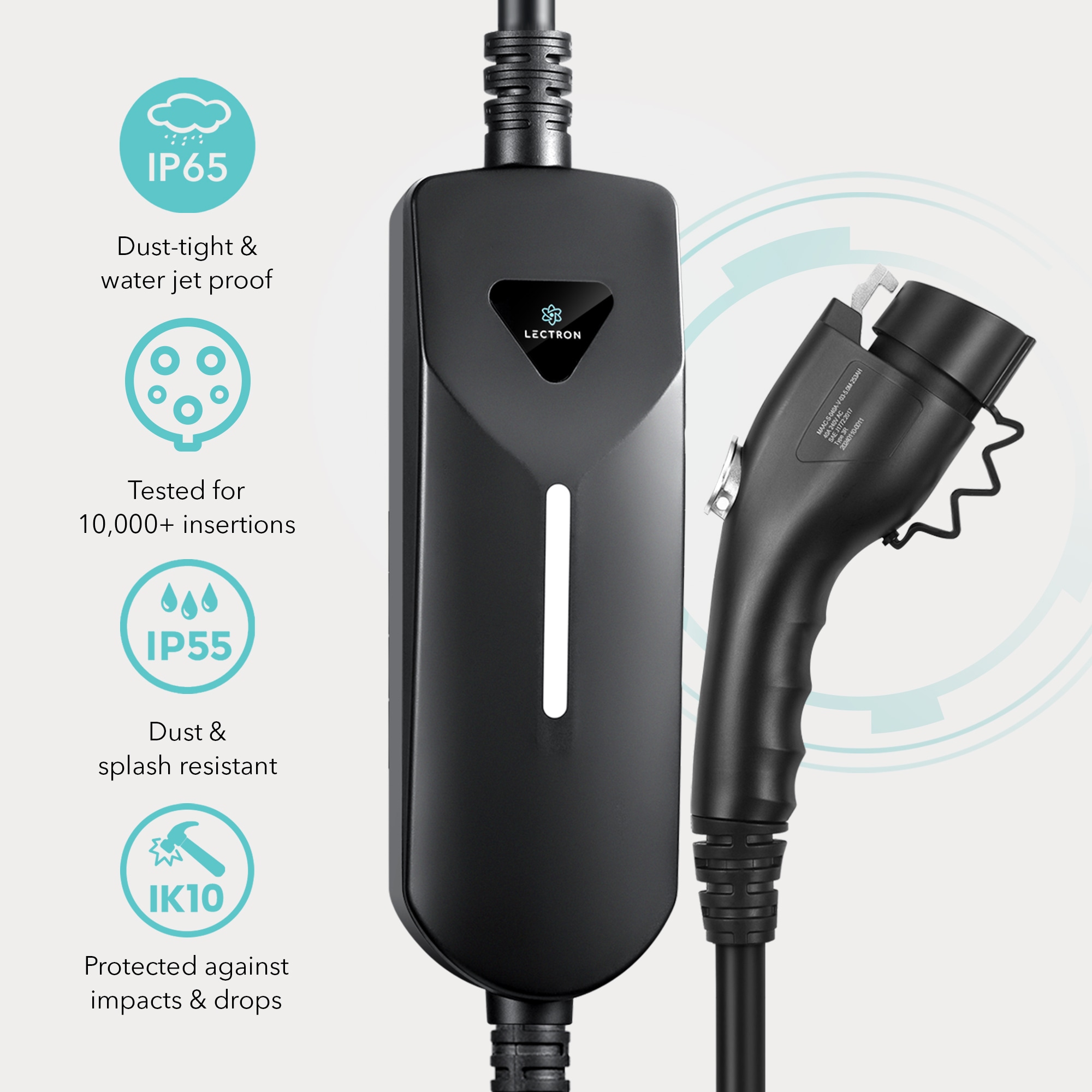 Estación de Carga para Vehículos Eléctricos Lectron Compatible con Todos los Vehículos Eléctricos J1772 Nivel 1 y Nivel 2 con Enchufe NEMA 5-15p/14-50p - Hasta 40 Amperios/ 120/240 Voltios con Cable de 16 pies