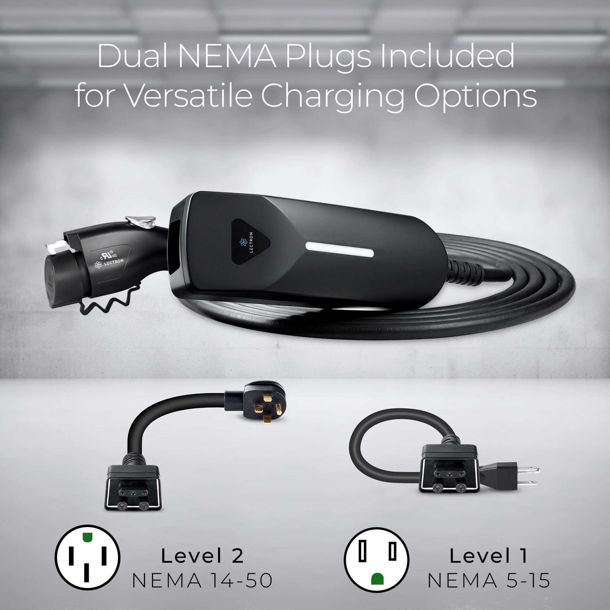 Estación de Carga para Vehículos Eléctricos Lectron Compatible con Todos los Vehículos Eléctricos J1772 Nivel 1 y Nivel 2 con Enchufe NEMA 5-15p/14-50p - Hasta 40 Amperios/ 120/240 Voltios con Cable de 16 pies