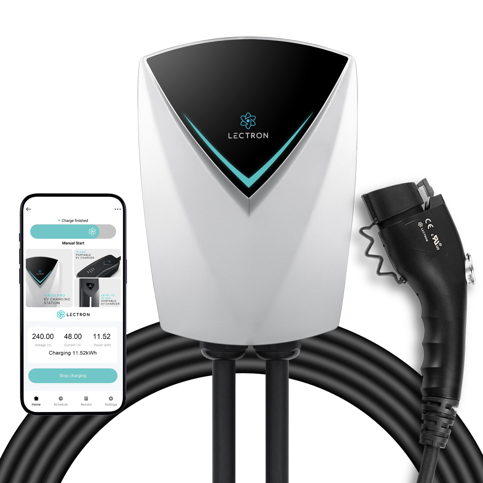 Estación de carga para vehículos eléctricos Lectron J1772 V-BOX Pro (Versión con Aplicación WiFi) Nivel 2 con Conector NEMA 14-50p - Hasta 48 Amperios/240 voltios con Cable de 16 pies