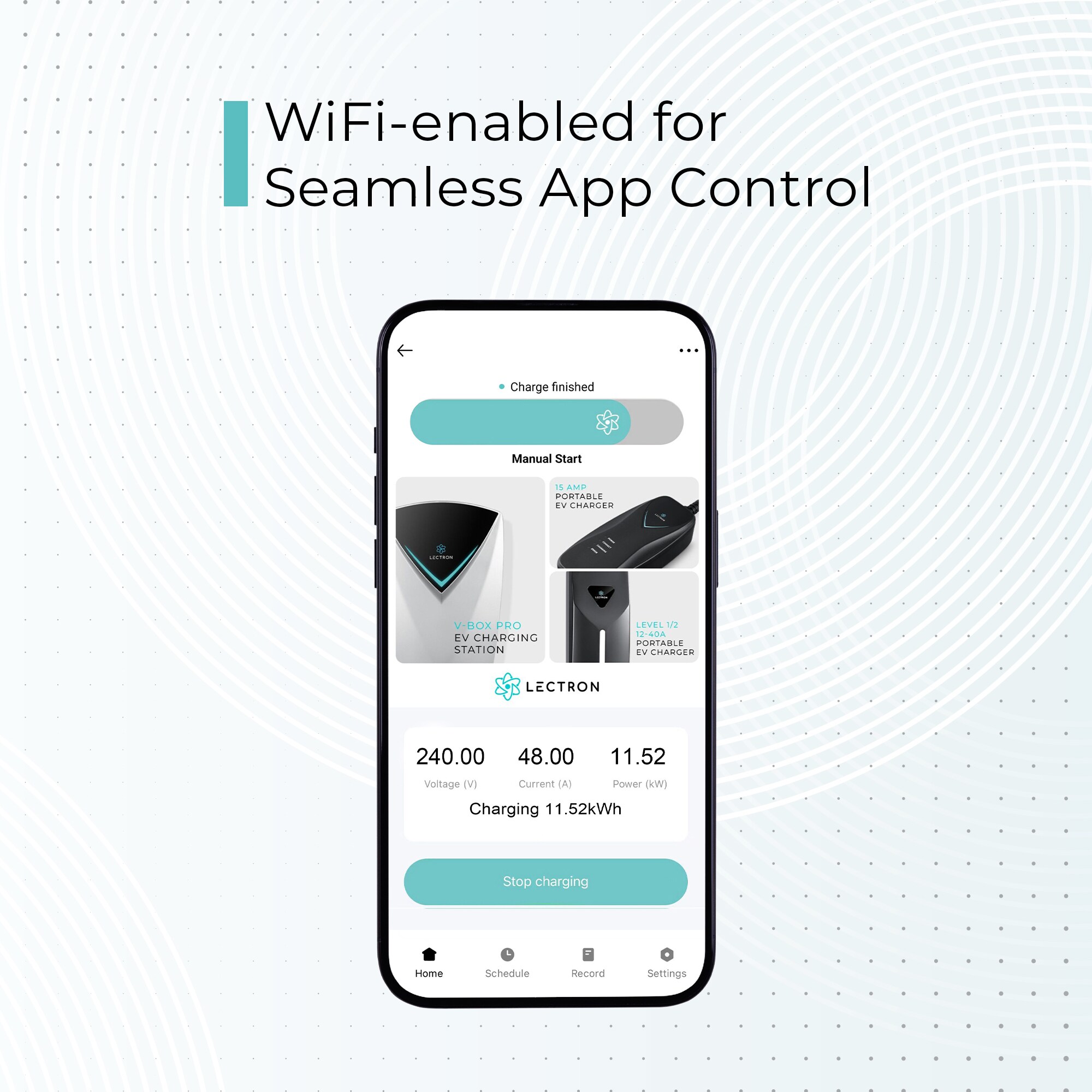 Estación de carga para vehículos eléctricos Lectron J1772 V-BOX Pro (Versión con Aplicación WiFi) Nivel 2 con Conector NEMA 14-50p - Hasta 48 Amperios/240 voltios con Cable de 16 pies