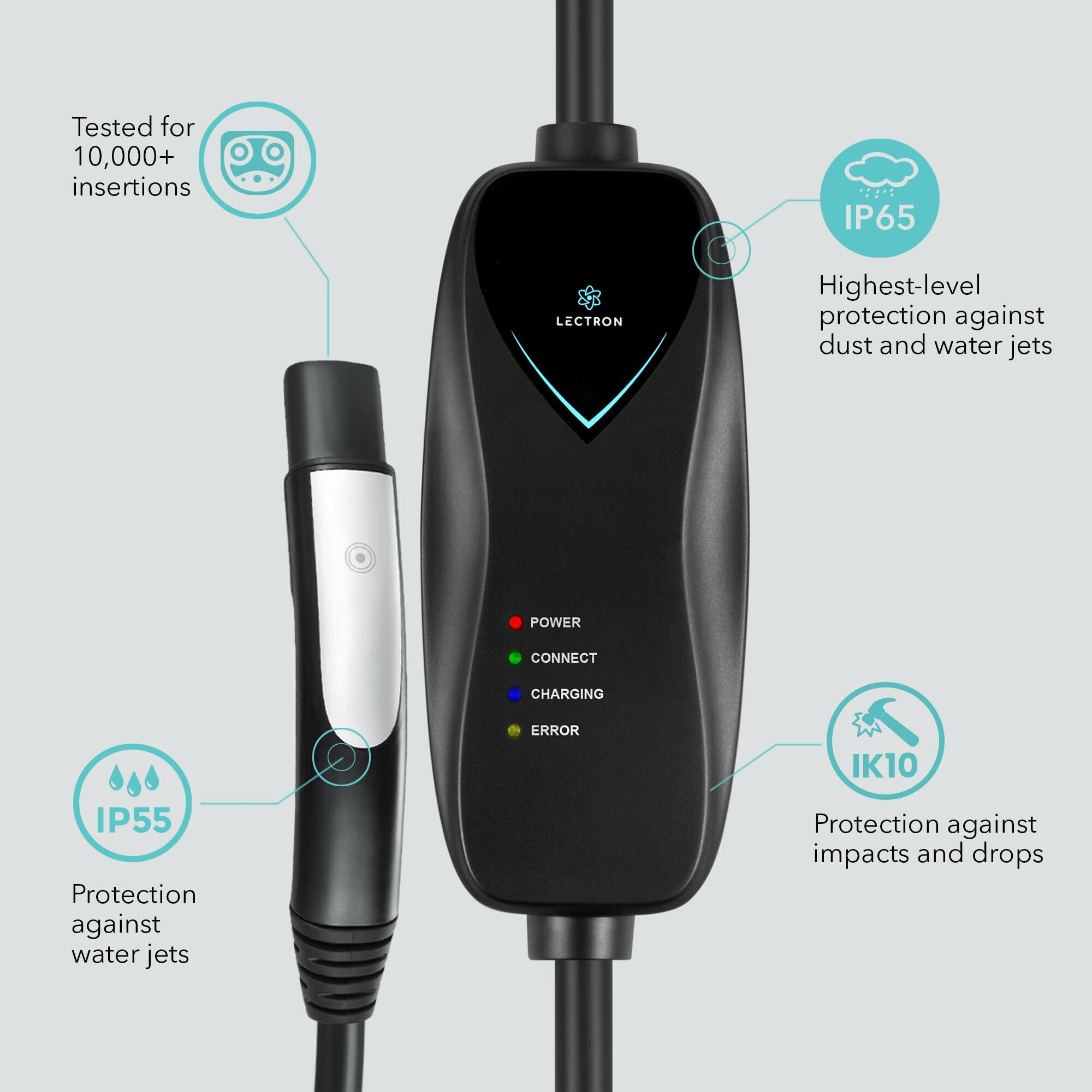 Cargador de vehículos eléctricos Lectron Tesla Nivel 1 con enchufe NEMA 5-15p - Estación de carga para vehículos eléctricos hasta 15 amperios/ 120 voltios con cable de 21 pies 4895230321829.