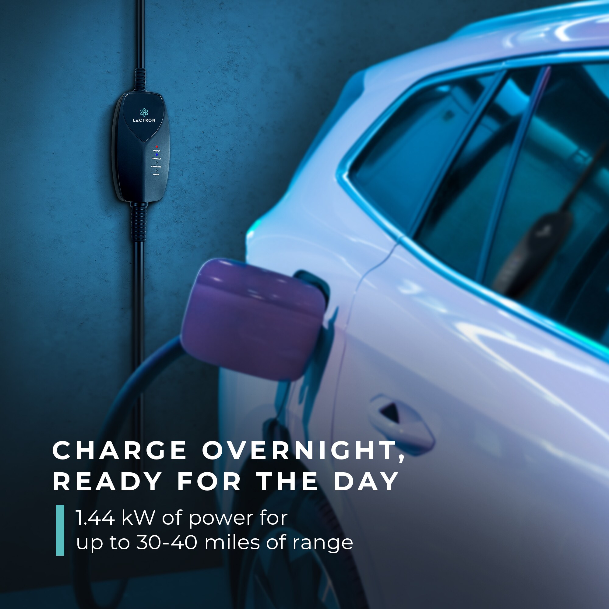 Cargador para vehículo eléctrico Lectron WiFi con control de aplicación Nivel 1 NEMA 5-15p: Estación de carga eléctrica para vehículos - hasta 12 amperios/120 voltios con cable de 16 pies