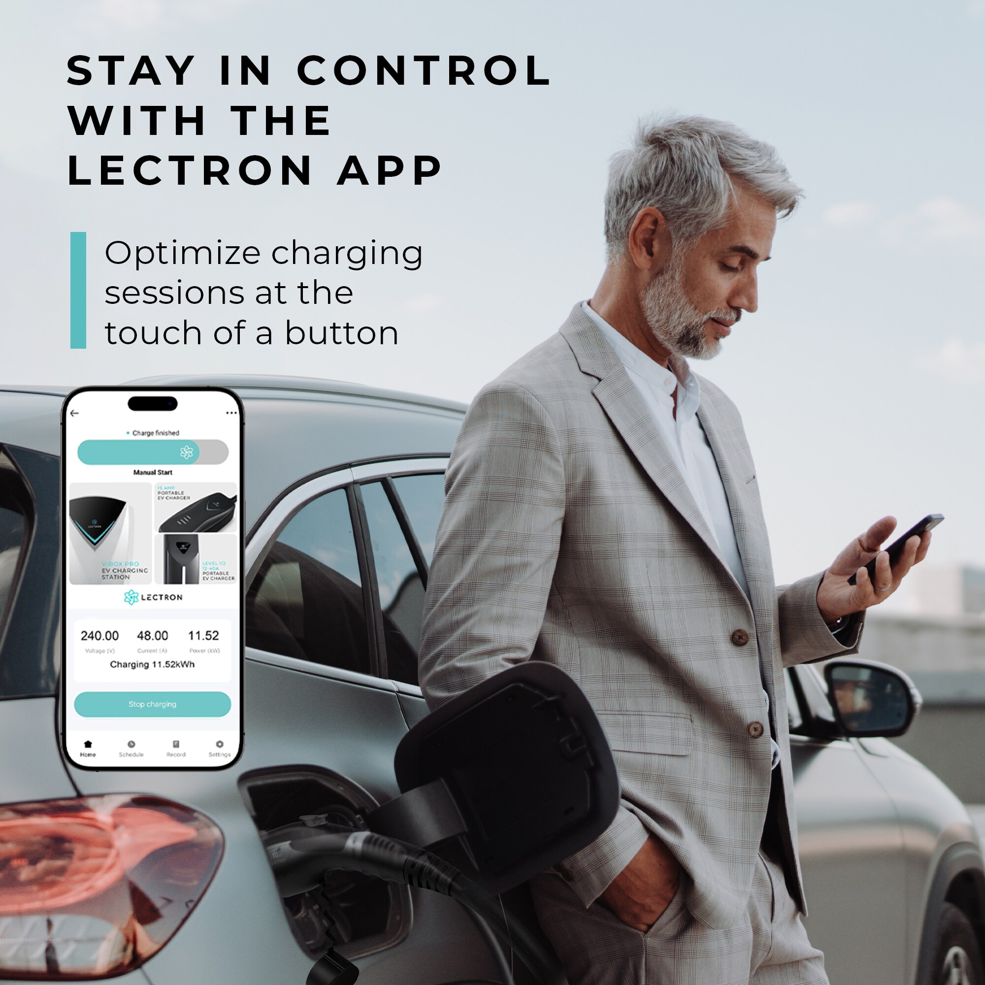 Cargador para vehículo eléctrico Lectron WiFi con control de aplicación Nivel 1 NEMA 5-15p: Estación de carga eléctrica para vehículos - hasta 12 amperios/120 voltios con cable de 16 pies