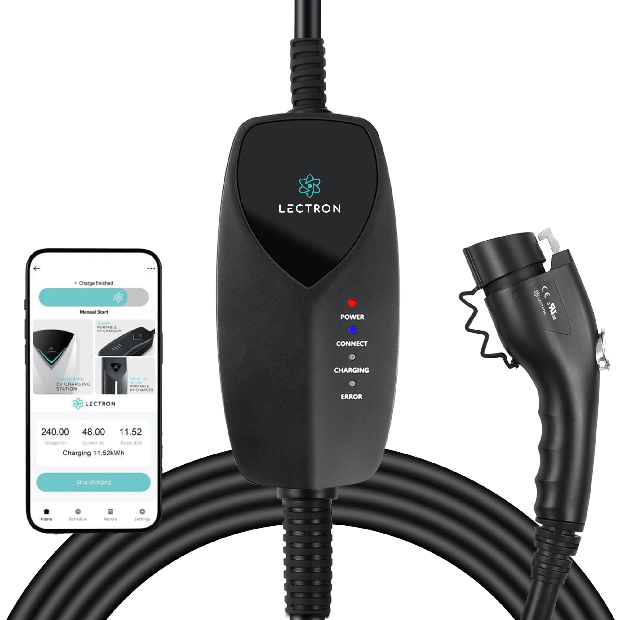 Cargador para vehículo eléctrico Lectron WiFi con control de aplicación Nivel 1 NEMA 5-15p: Estación de carga eléctrica para vehículos - hasta 12 amperios/120 voltios con cable de 16 pies