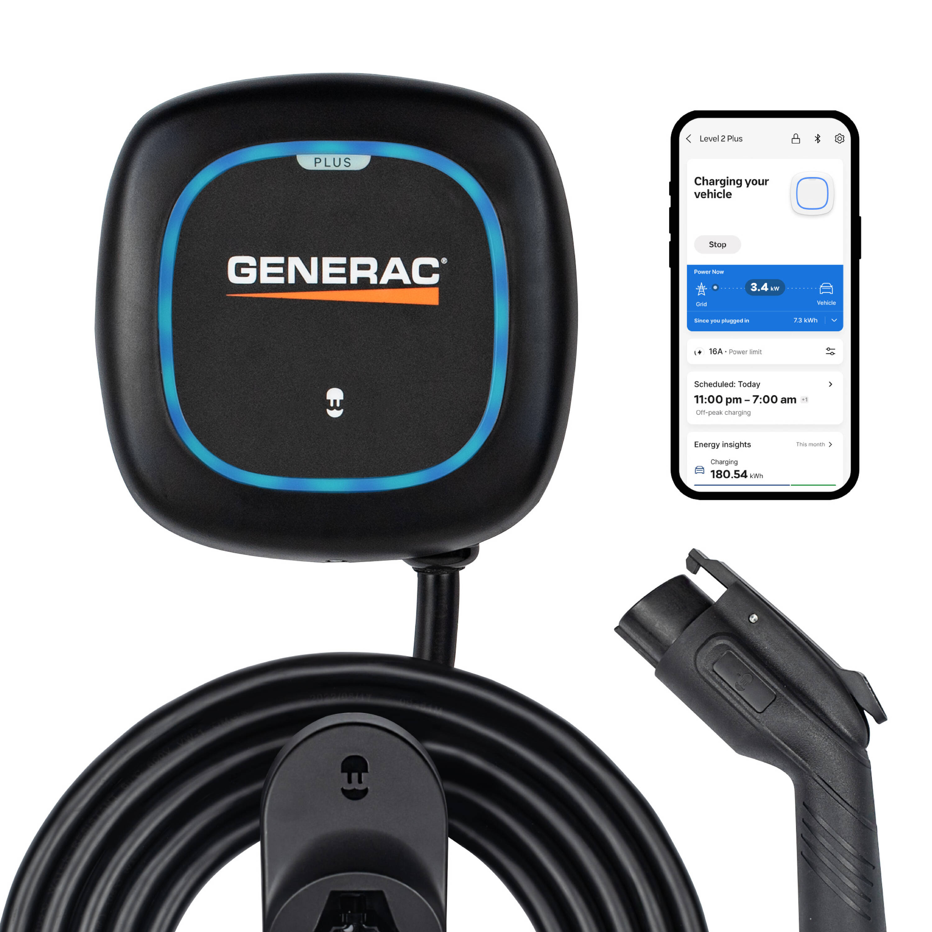Estación de carga para vehículos eléctricos Generac de Nivel 2 con conexión fija - hasta 48 amperios/240 voltios con cable de 25 pies PUP2-U-1-5-N-GC2