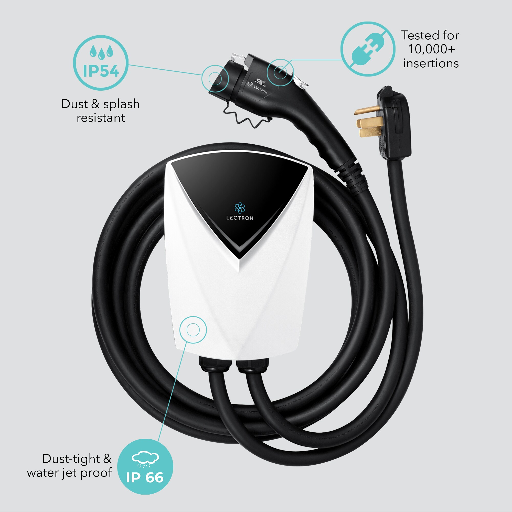 Estación de carga para vehículos eléctricos Lectron Nivel 2 NEMA 14-50p - hasta 48 Amperios/ 240 Voltios con cable de 16 pies