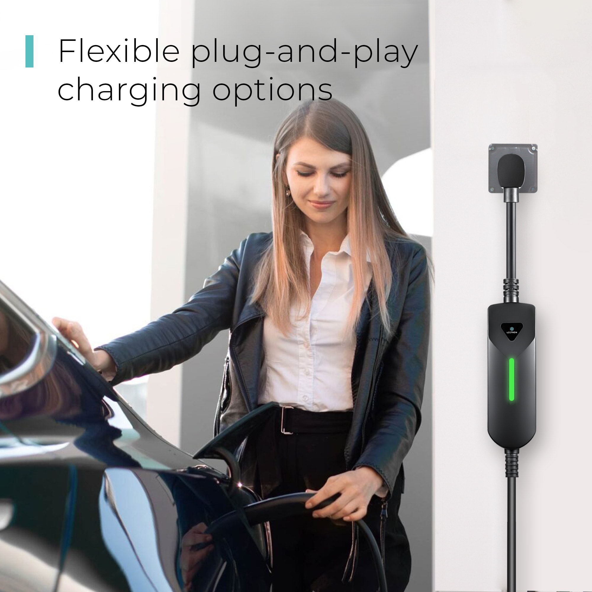 Cargador portátil para vehículos eléctricos Lectron Tesla NACS nivel 1 y nivel 2 con enchufe NEMA 5-15p/14-50p - Estación de carga para vehículos eléctricos EV con cable de 16 pies hasta 40 amperios/240 voltios.