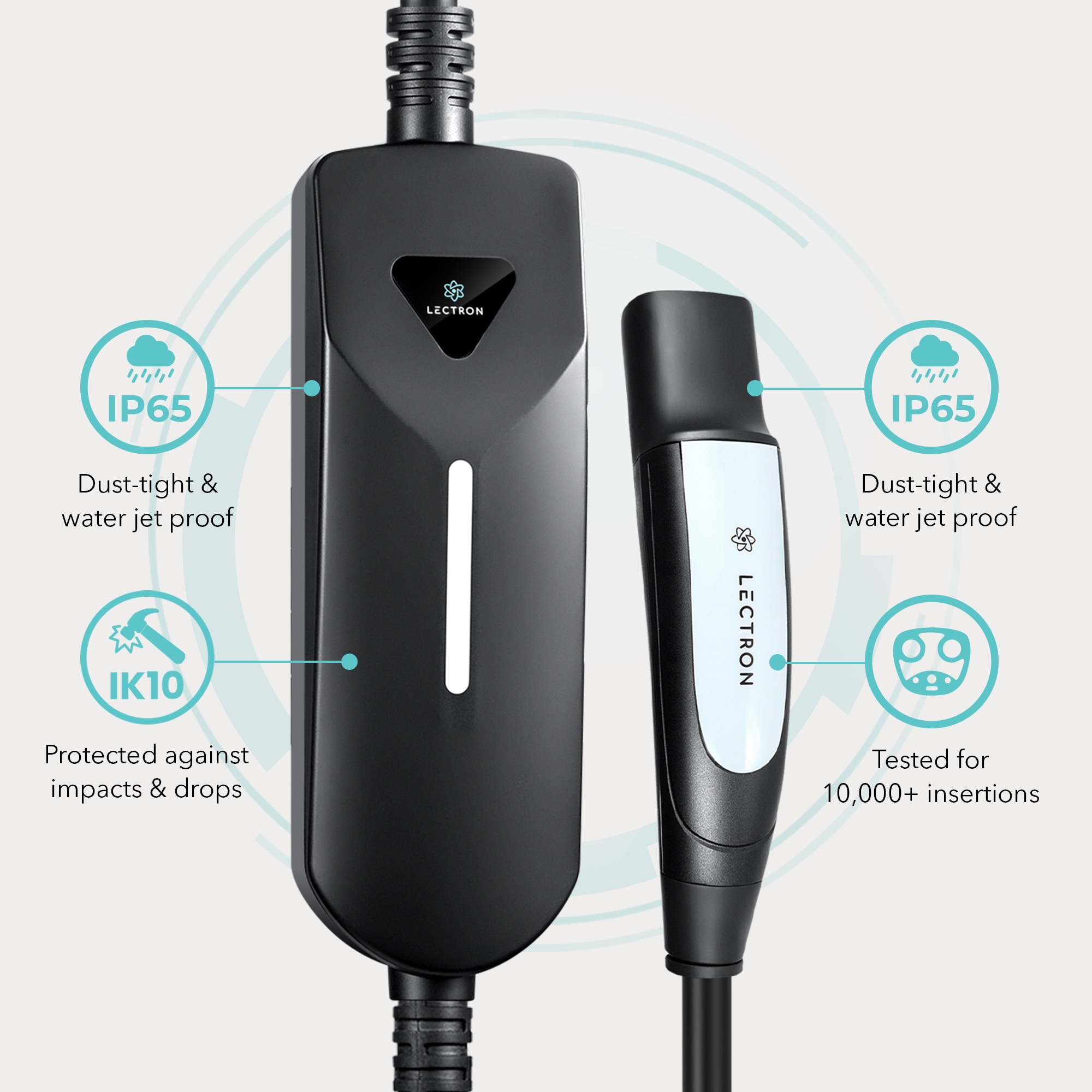 Cargador portátil para vehículos eléctricos Lectron Tesla NACS nivel 1 y nivel 2 con enchufe NEMA 5-15p/14-50p - Estación de carga para vehículos eléctricos EV con cable de 16 pies hasta 40 amperios/240 voltios.