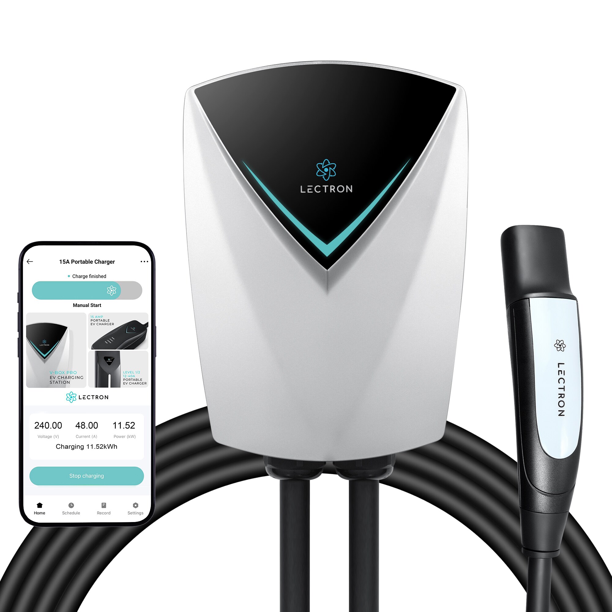 Cargador de Vehículos Eléctricos Lectron Tesla (NACS) V-Box Pro con Acceso a Aplicación Nivel 2 Toma NEMA 14-50p Estación de Carga para Vehículos Eléctricos- Hasta 48 Amperios/ 240 Voltios con Cable de 16 pies 4895230324066