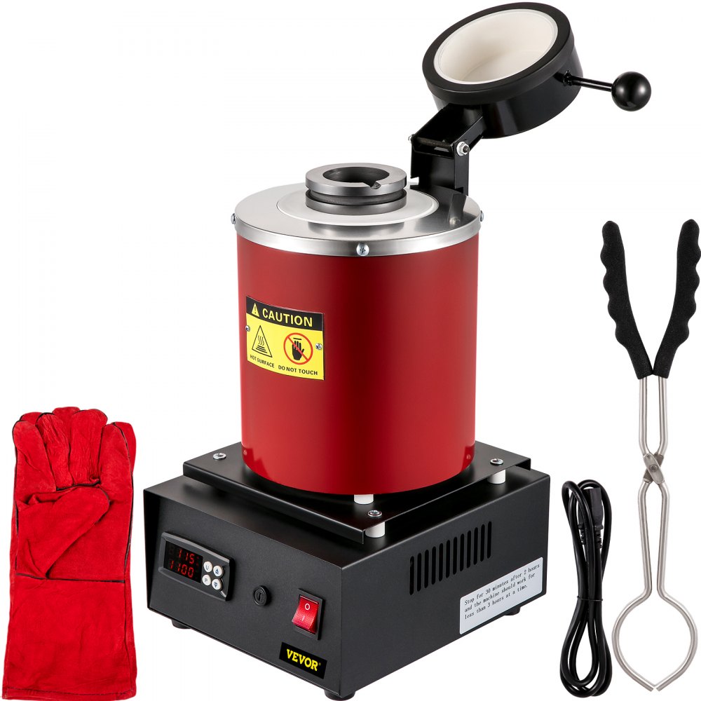VEVOR Electric Melting Furnace, 3KG Digital Electric Melting Furnace, 1750W 1150℃/2102 ℉ Gold Smelter Furnace W/ Graphite Crucible Casting Refining Jewelry Precious Metals Gold Silver Copper Aluminu - RJLSTMC3KGVWLEE82V1