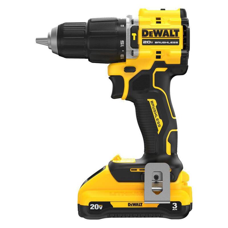 DEWALT ATOMIC 20V Taladro compacto de martillo inalámbrico de 1/2 pulgadas y lijadora de lámina sin escobillas de 1/4 de pulgada con batería de 3Ah y cargador - DCD799L1DCW200B