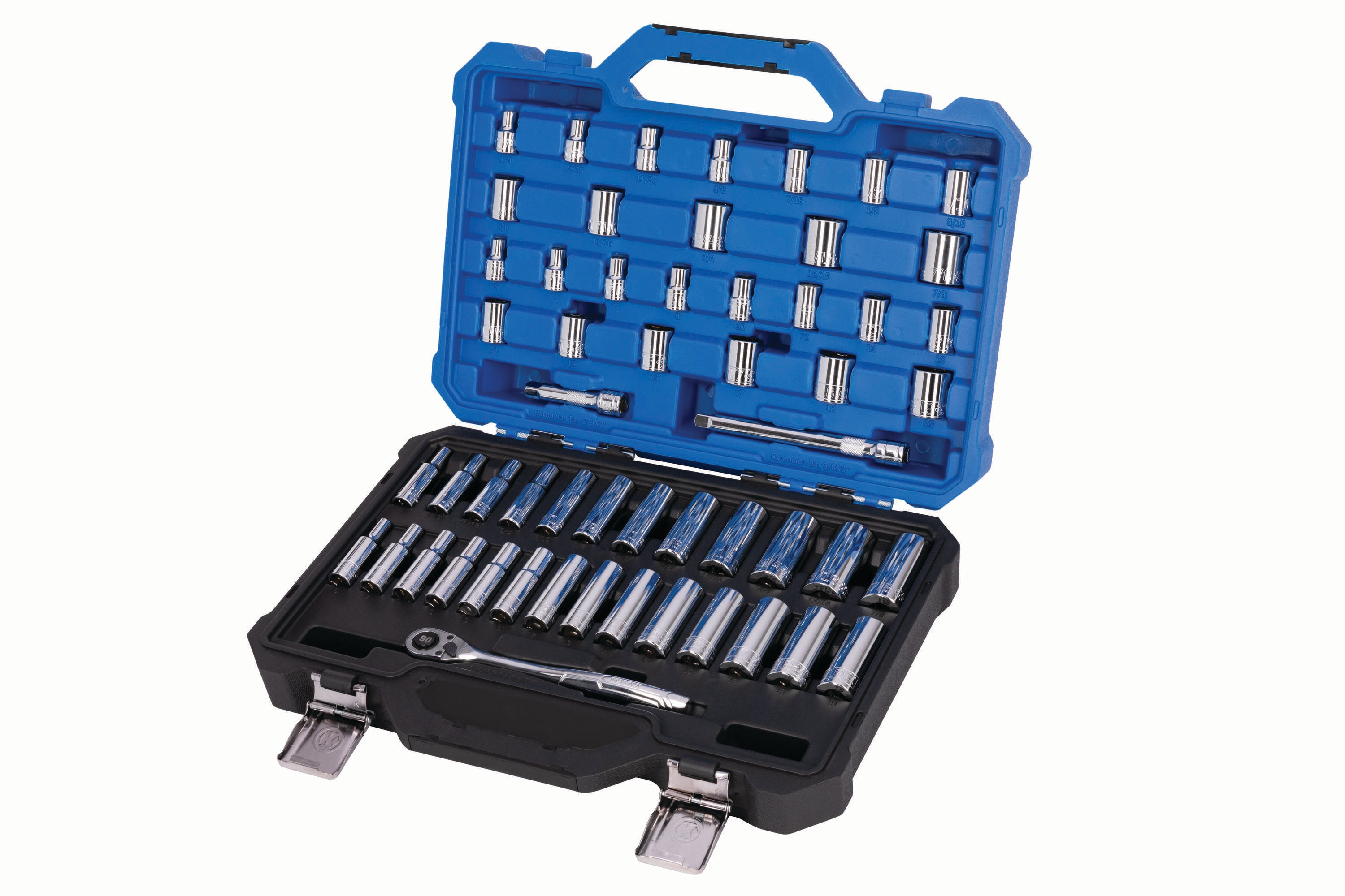 Set de herramientas mecánicas estándar (SAE) y métricas de cromo pulido de 55 piezas Kobalt con estuche rígido 53342