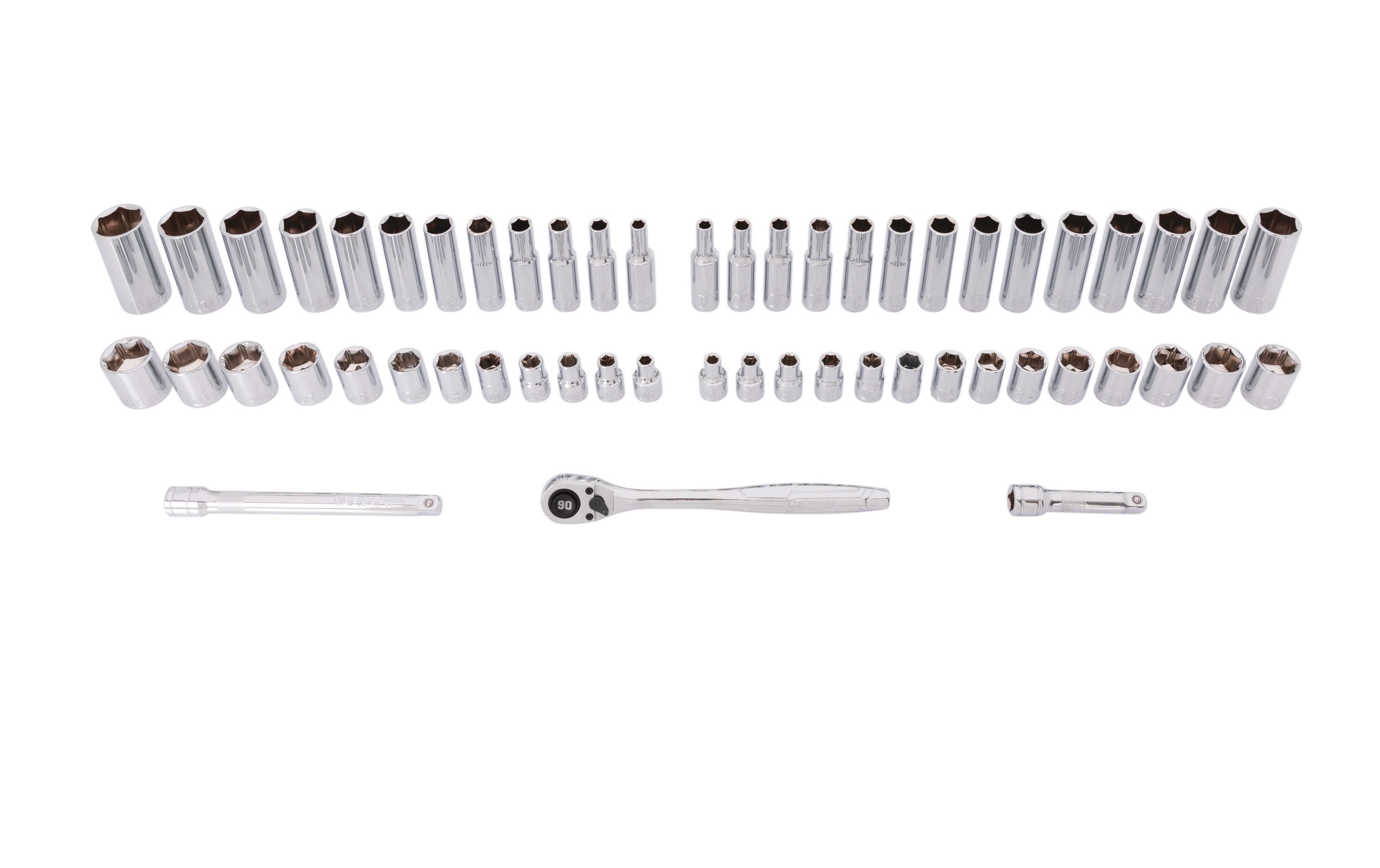Set de herramientas mecánicas estándar (SAE) y métricas de cromo pulido de 55 piezas Kobalt con estuche rígido 53342