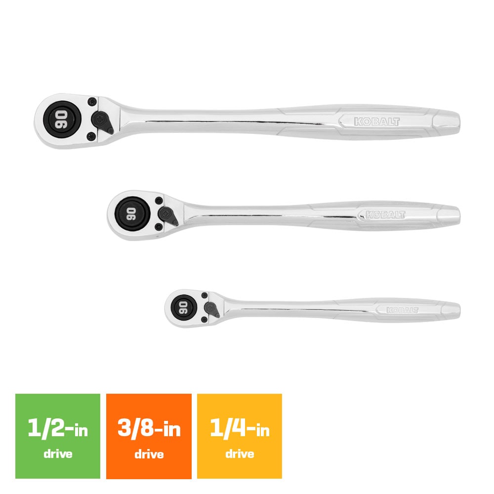 Juego de herramientas mecánicas estándar (SAE) y métricas de cromo pulido Kobalt de 297 piezas con estuche resistente 53414