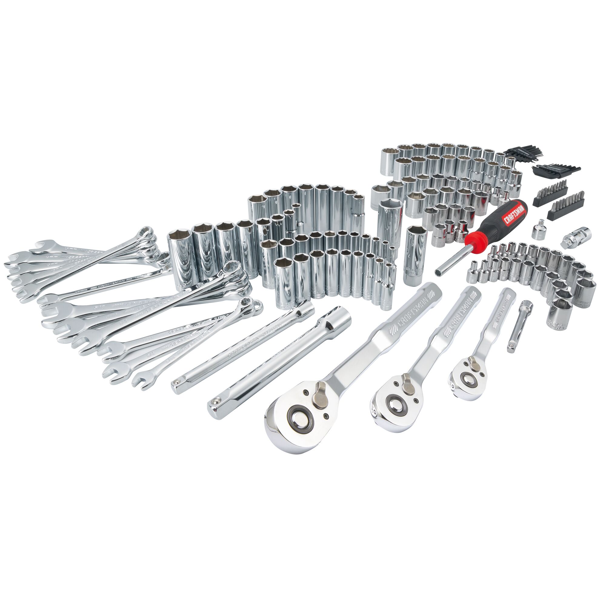 Juego de Herramientas Mecánicas de 159 piezas estándar (SAE) y métrico en cromo pulido con estuche resistente de CRAFTSMAN CMMT12125L.