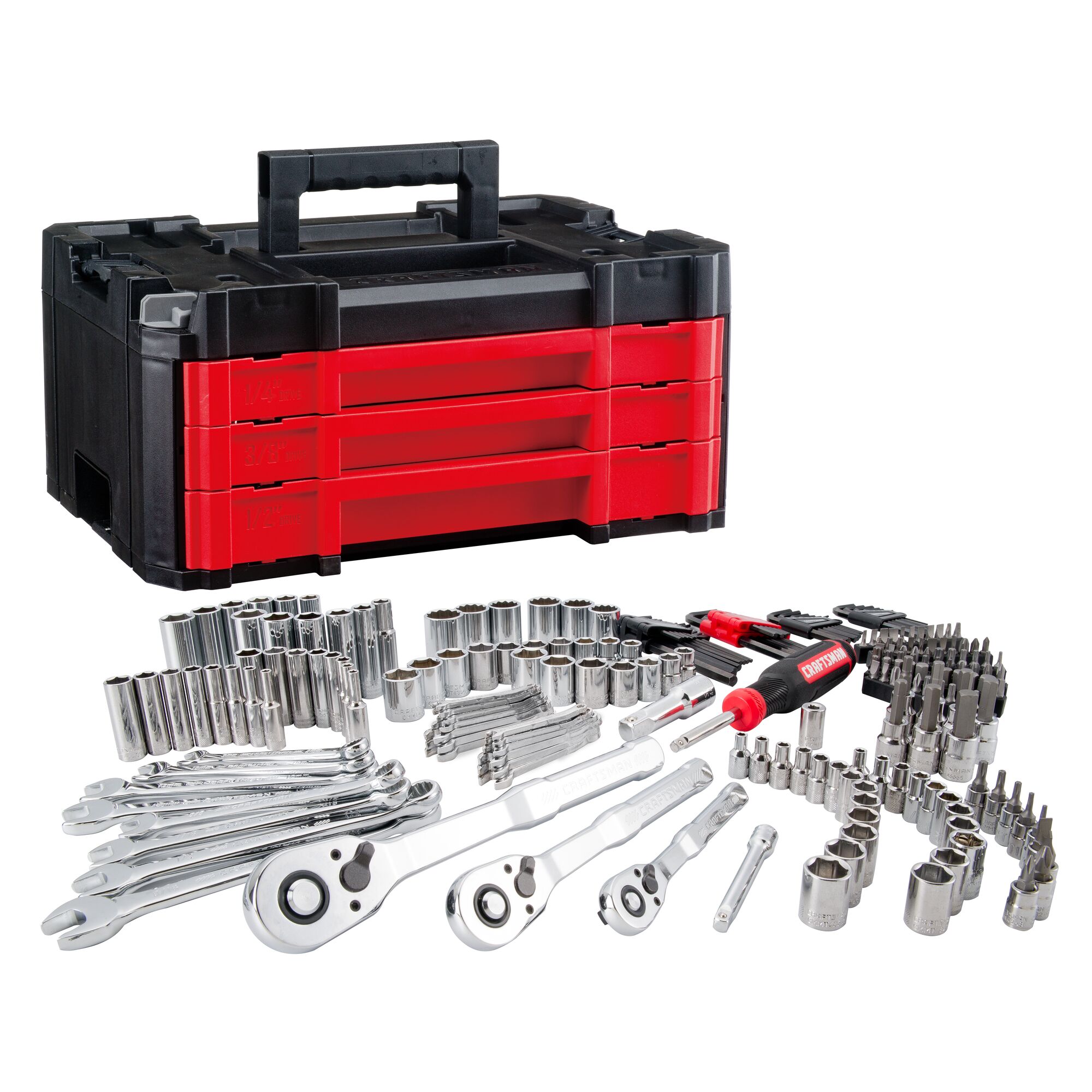 Juego de herramientas mecánicas CRAFTSMAN VERSASTACK de 230 piezas estándar (SAE) y métricas cromadas pulidas con estuche rígido - CMMT45306