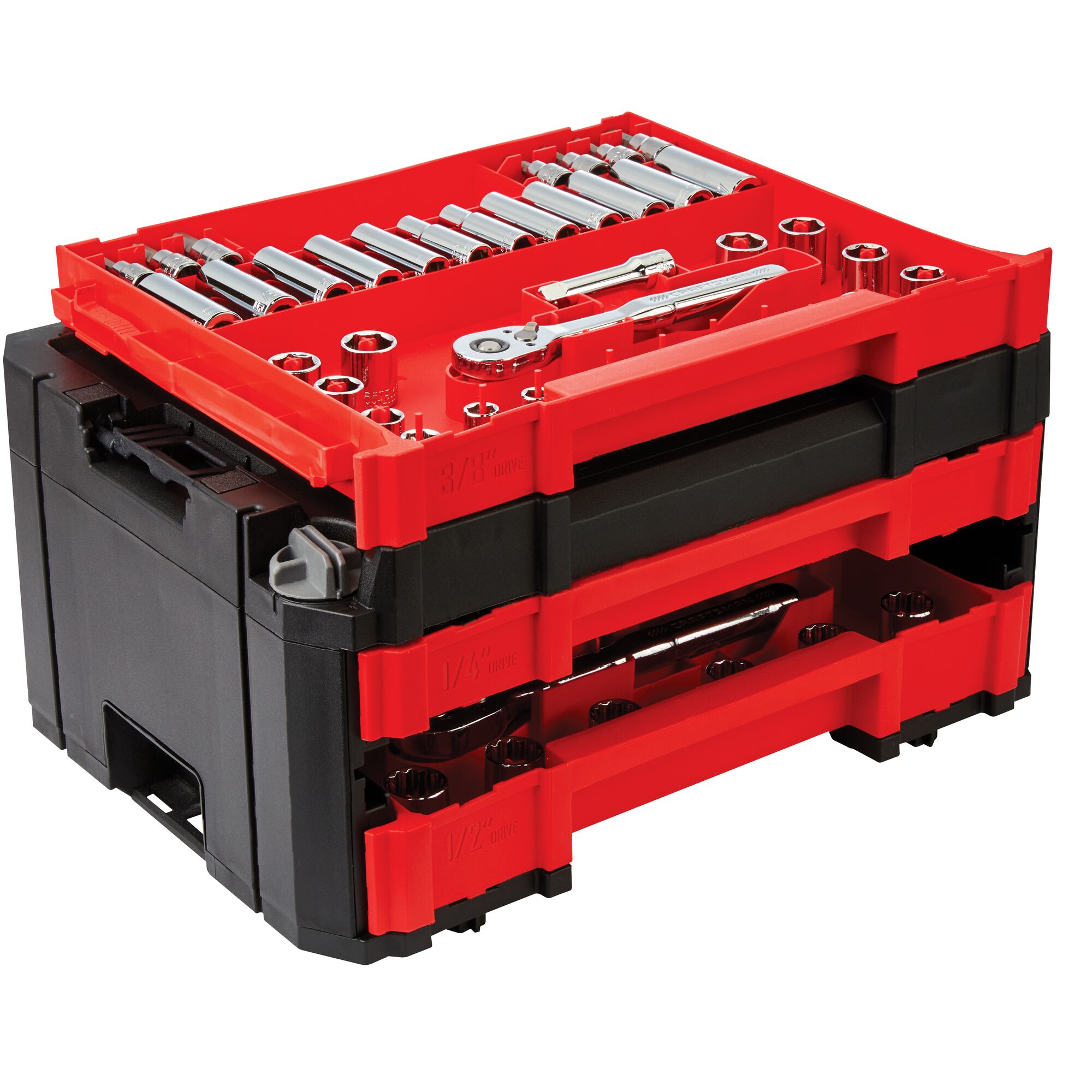 Juego de herramientas mecánicas CRAFTSMAN VERSASTACK de 230 piezas estándar (SAE) y métricas cromadas pulidas con estuche rígido - CMMT45306