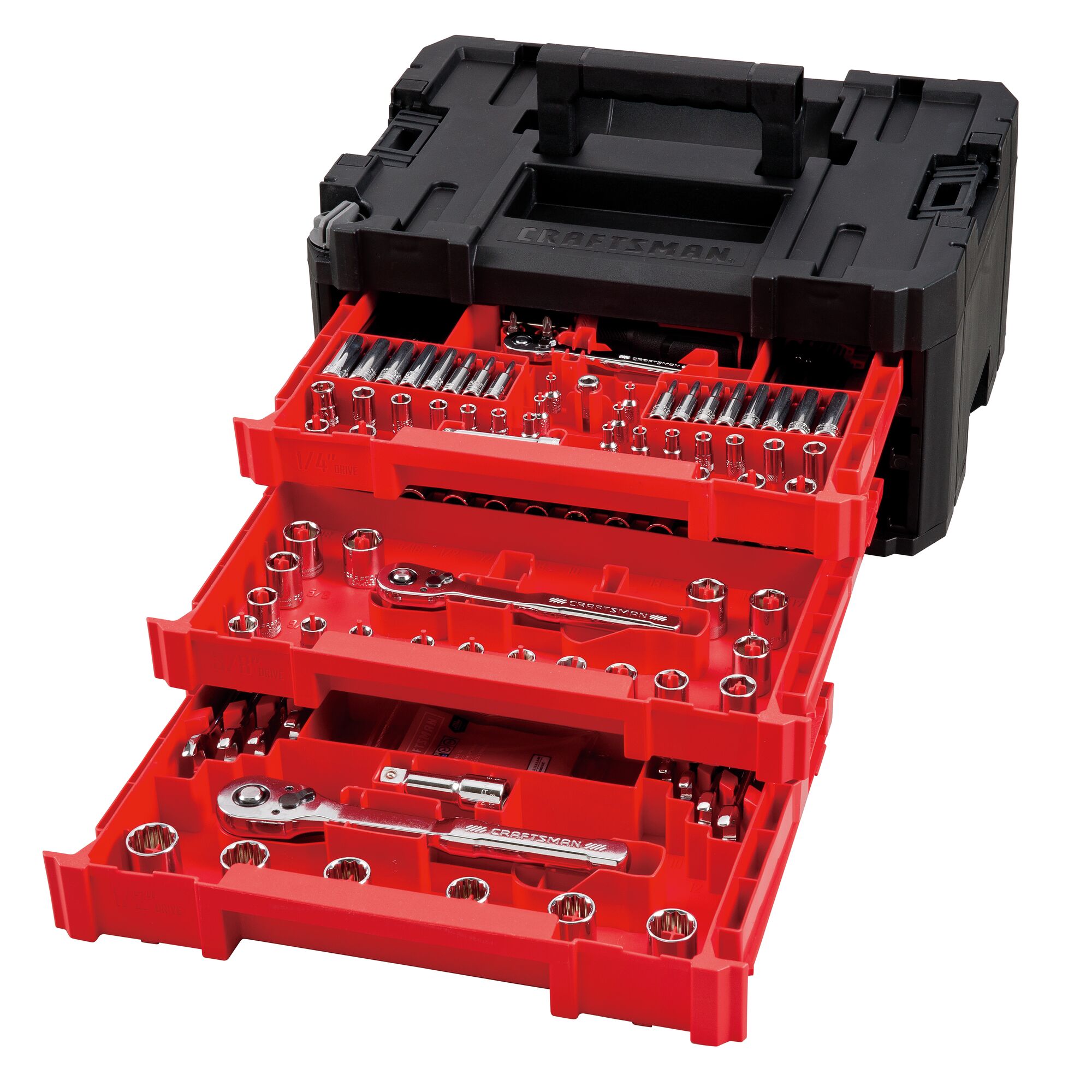 Juego de herramientas mecánicas CRAFTSMAN VERSASTACK de 230 piezas estándar (SAE) y métricas cromadas pulidas con estuche rígido - CMMT45306