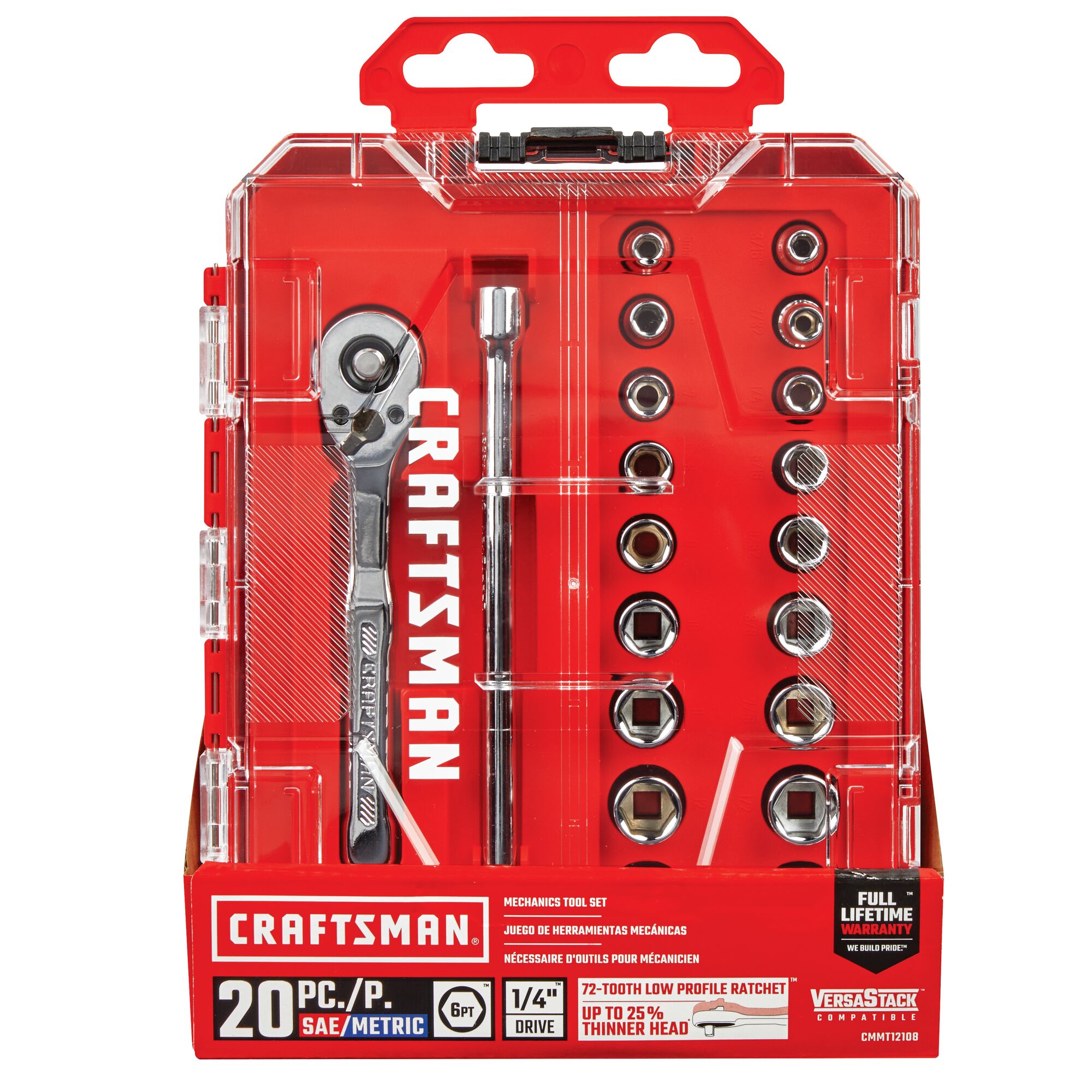 Juego de herramientas de mecánica CRAFTSMAN VERSASTACK de 20 piezas en cromo pulido estándar (SAE) y métrico con estuche resistente