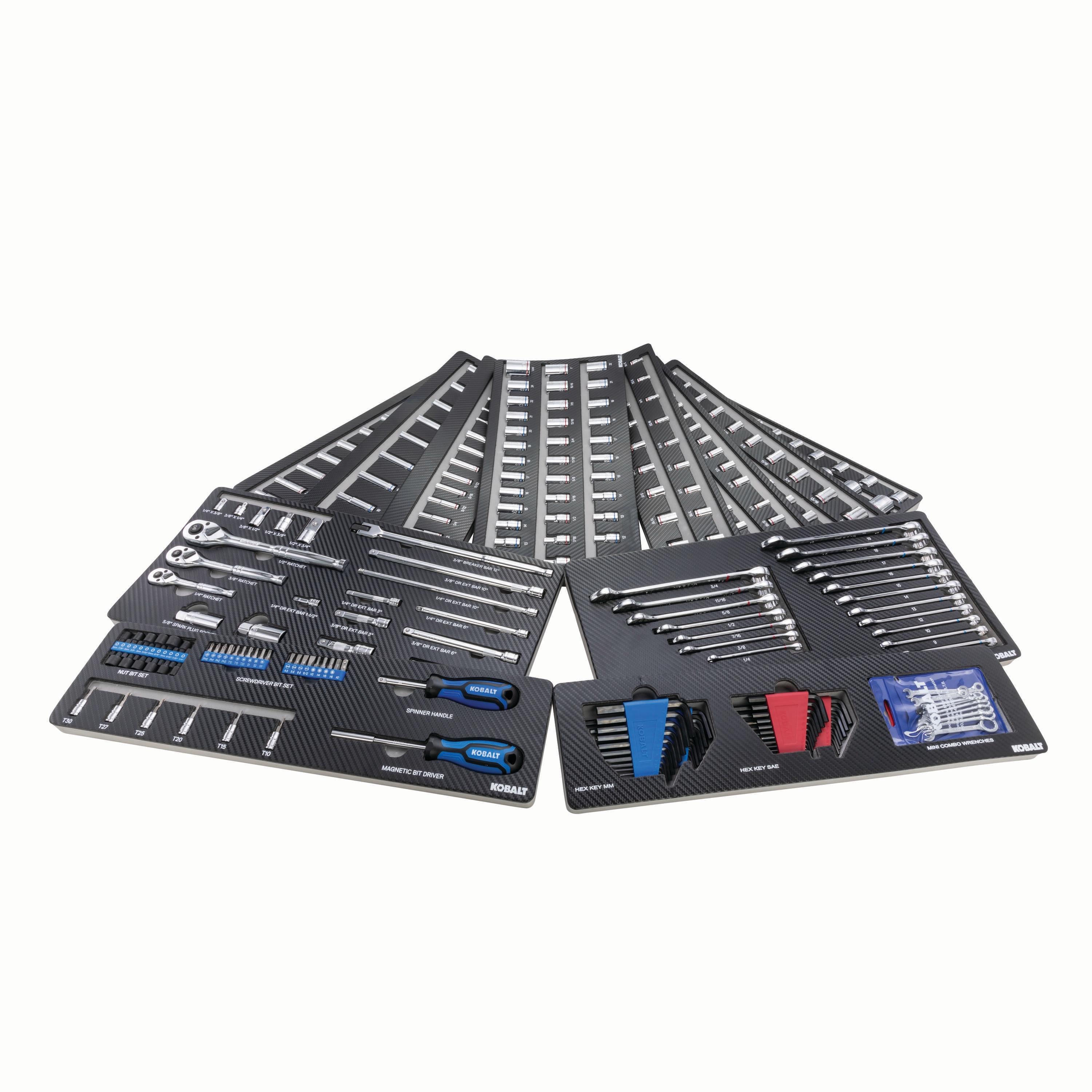 Juego de Herramientas Mecánicas Kobalt de 300 piezas en pulgadas y métricas, cromado pulido (sin estuche) 80736