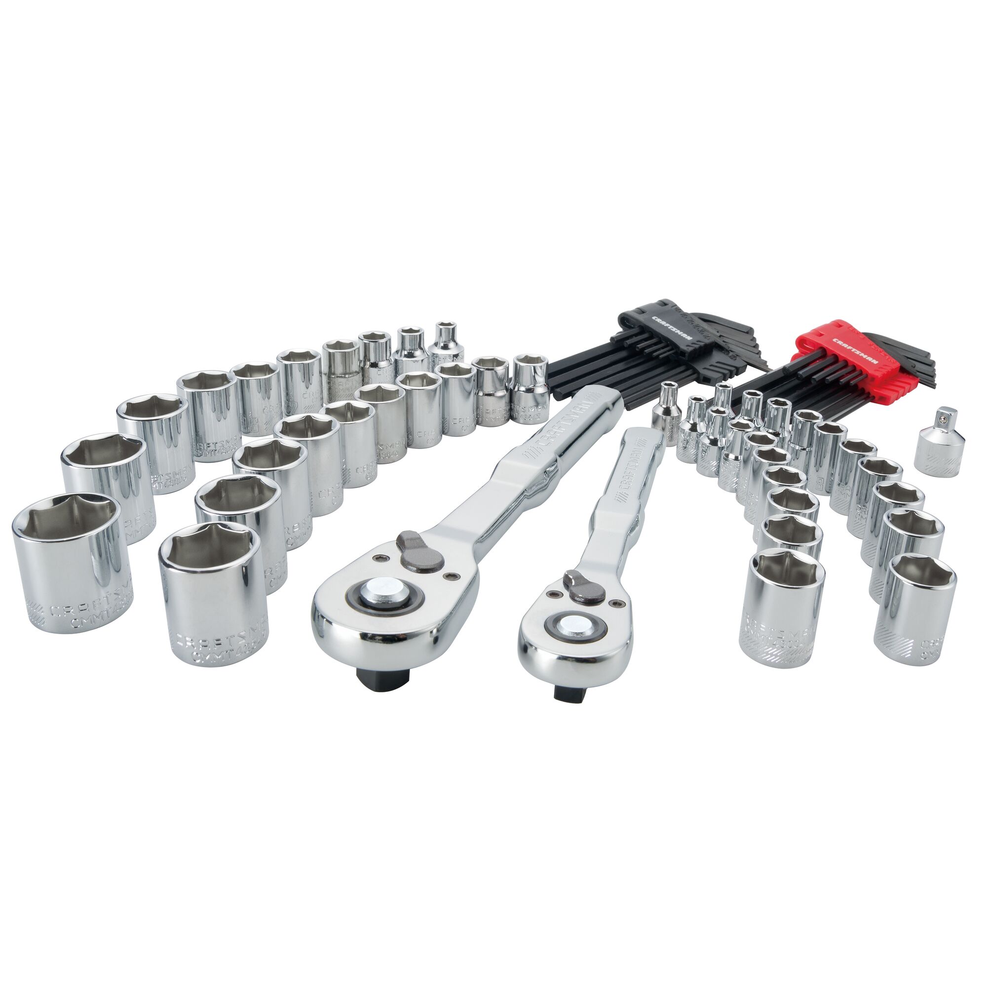 Set de herramientas mecánicas de 71 piezas en cromo pulido estándar (SAE) y métrico, con maletín resistente VERSASTACK de CRAFTSMAN CMMT45171.