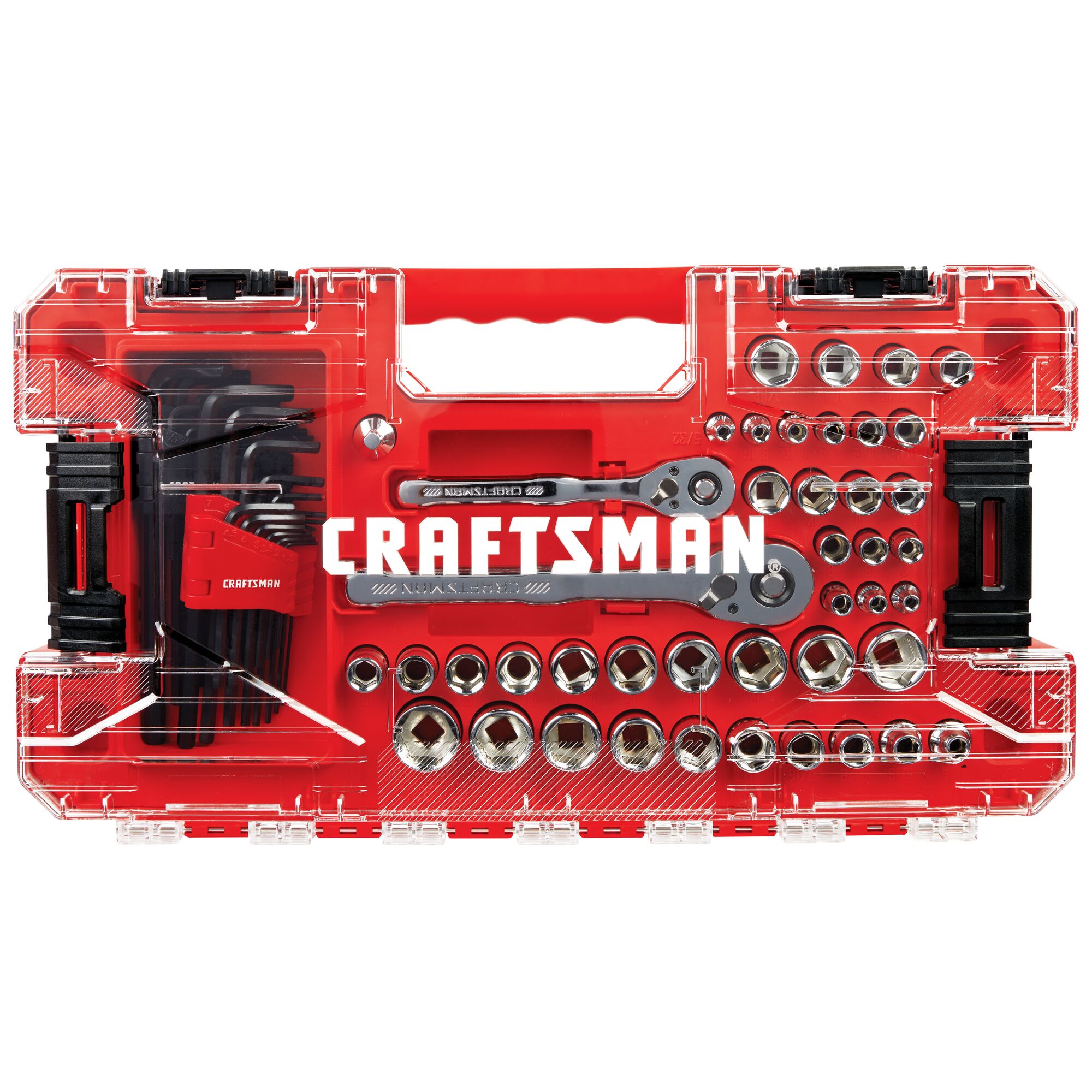 Set de herramientas mecánicas de 71 piezas en cromo pulido estándar (SAE) y métrico, con maletín resistente VERSASTACK de CRAFTSMAN CMMT45171.