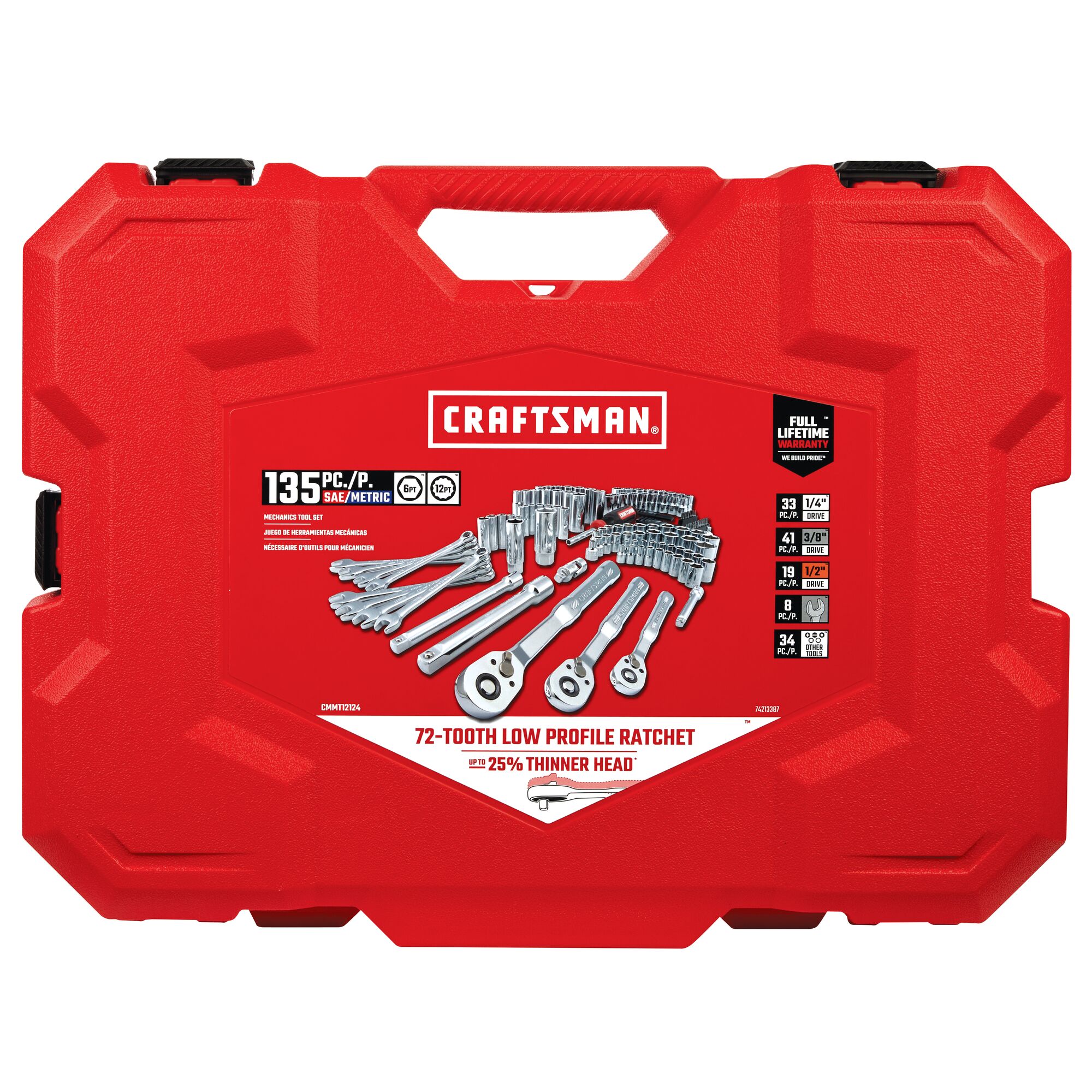 Juego de herramientas mecánicas estándar (SAE) y métricas de cromo pulido de 135 piezas de CRAFTSMAN con estuche resistente CMMT12124L