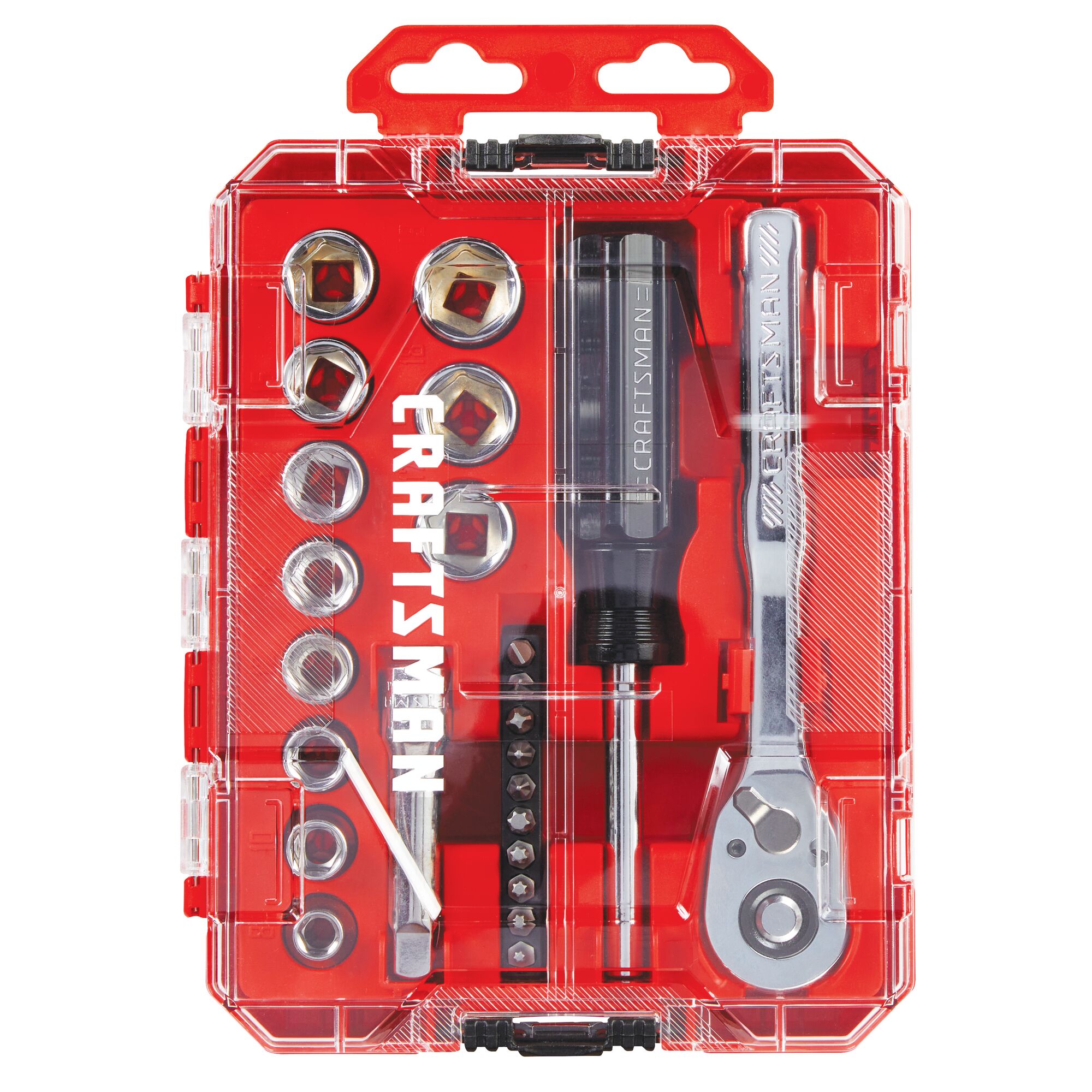 Juego de herramientas mecánicas CRAFTSMAN VERSASTACK de 24 piezas en métrico cromado pulido con estuche resistente - CMMT12111