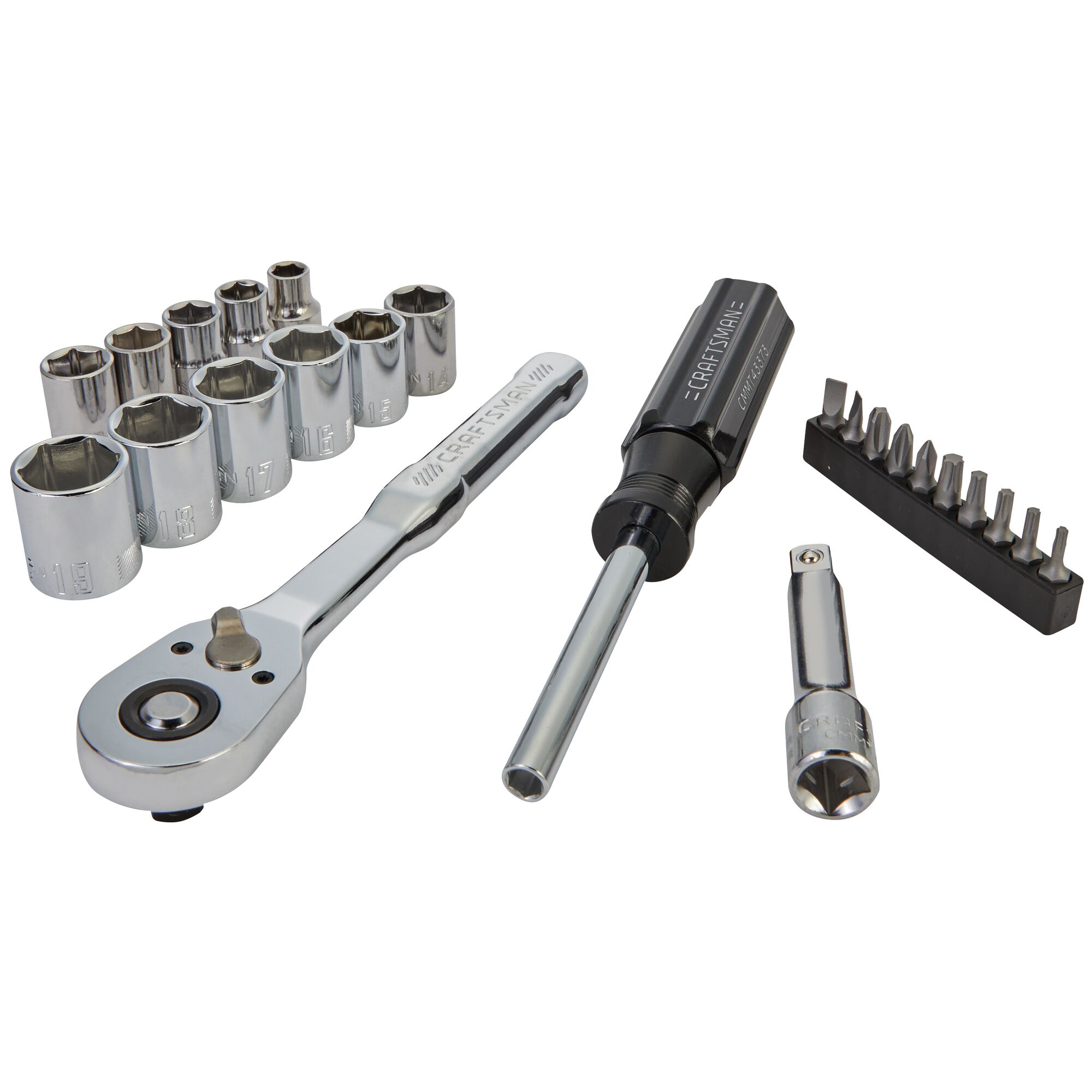 Juego de herramientas mecánicas CRAFTSMAN VERSASTACK de 24 piezas en métrico cromado pulido con estuche resistente - CMMT12111