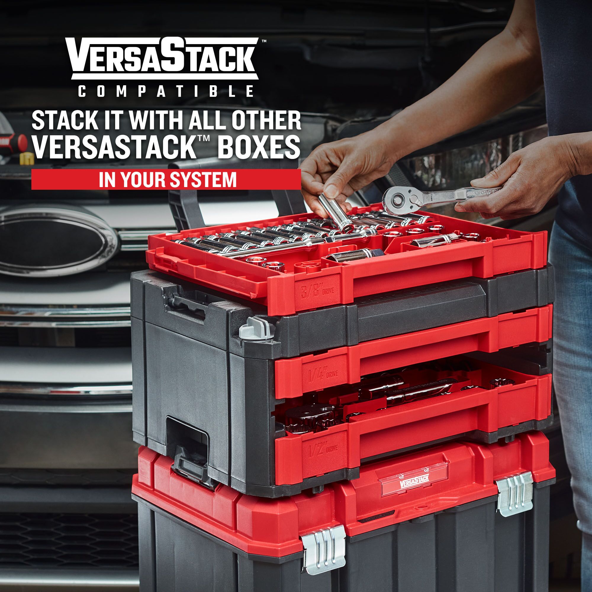 Juego de herramientas mecánicas CRAFTSMAN VERSASTACK de 24 piezas en métrico cromado pulido con estuche resistente - CMMT12111