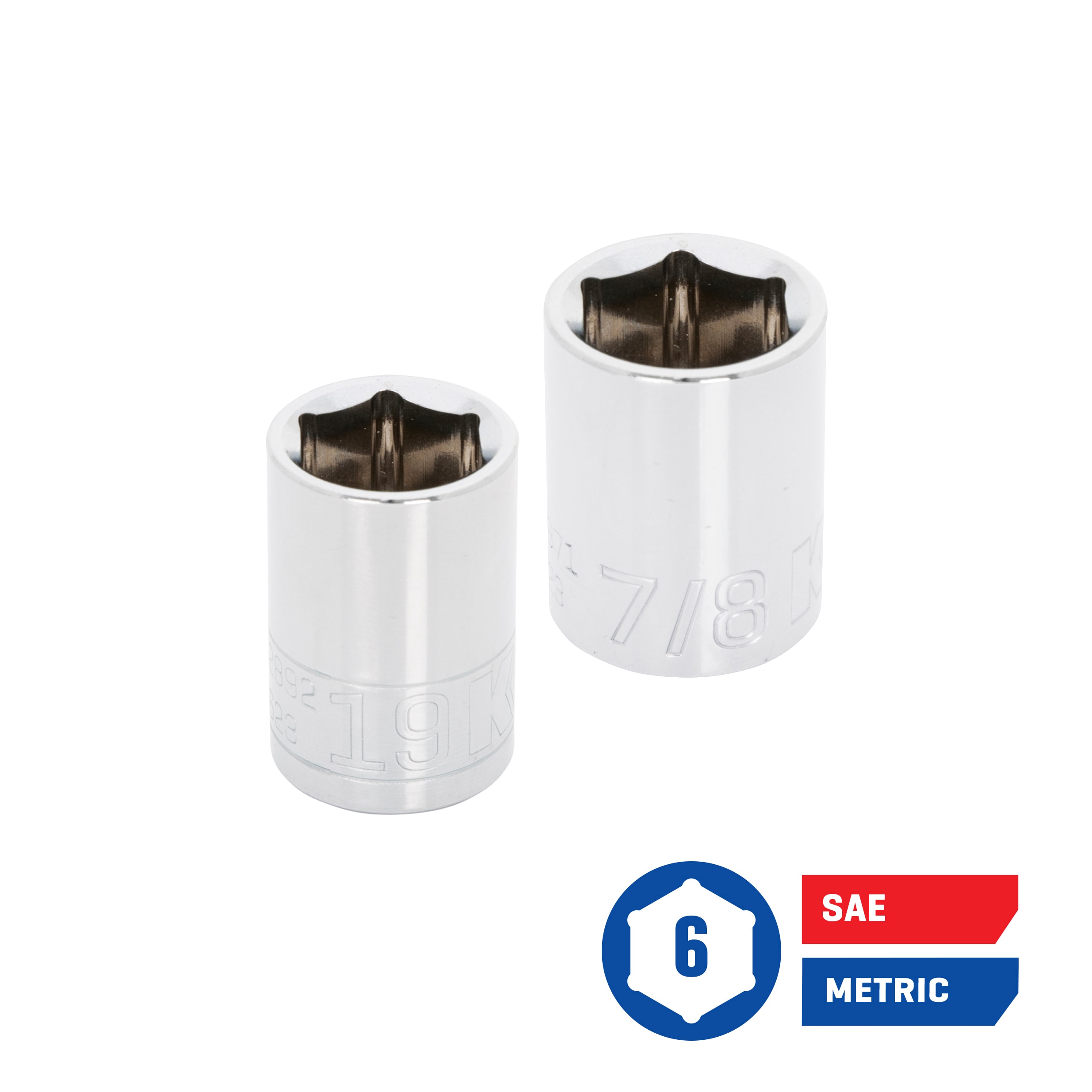Juego de herramientas mecánicas Kobalt Stubby de 50 piezas estándar (SAE) y métricas en cromo pulido con estuche resistente 53341